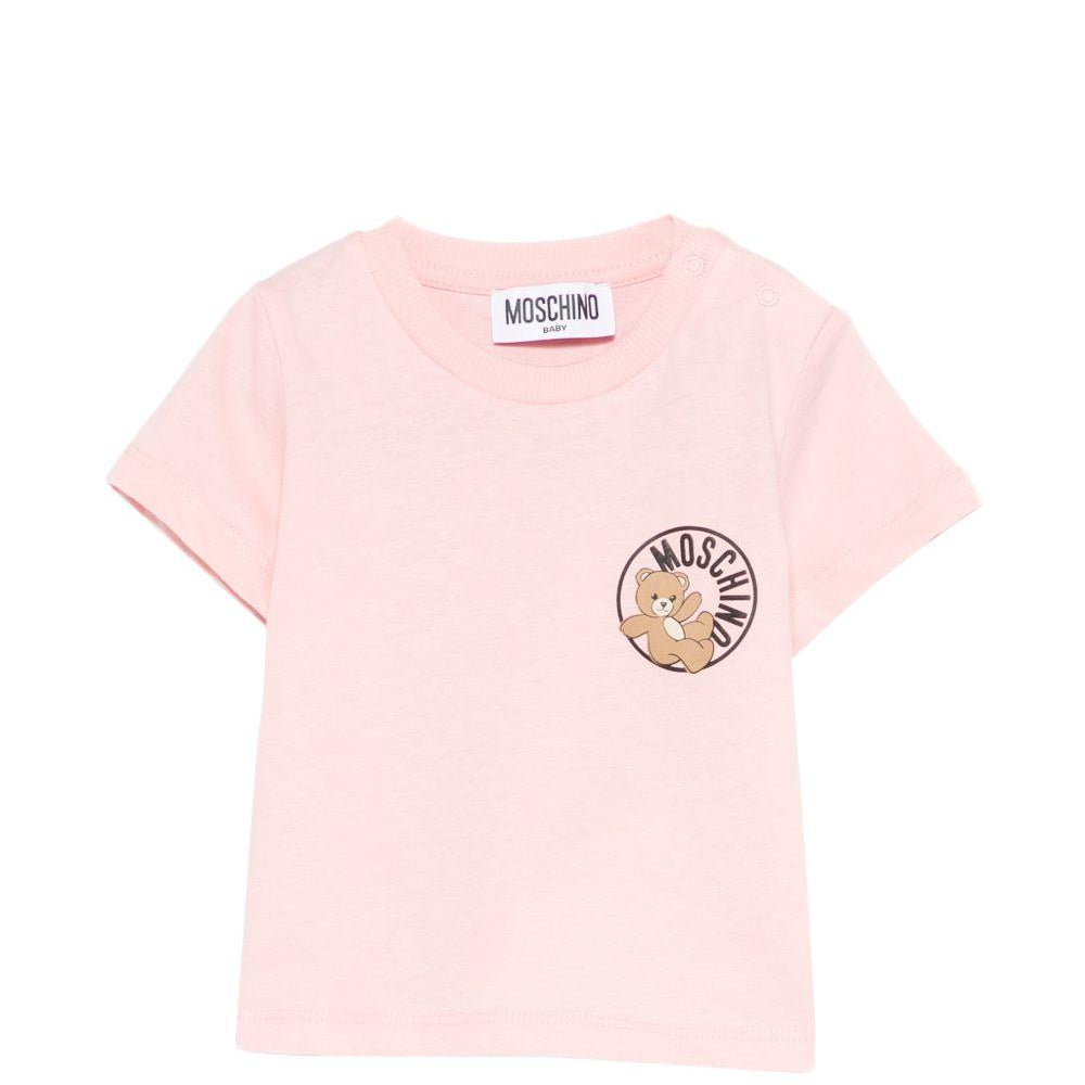 T-shirt per neonata Moschino Kids rosa con logo sul davanti MUM04SLAA03 50209 MOSCHINO KIDS