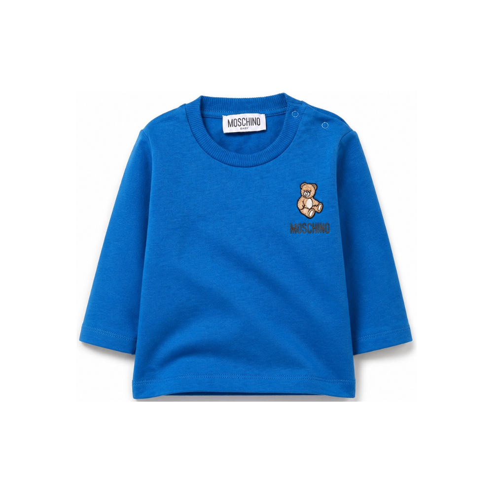T-shirt per neonati Moschino Kids blu con ricamo Teddy Bear MUO01DLAA10 40157 MOSCHINO KIDS