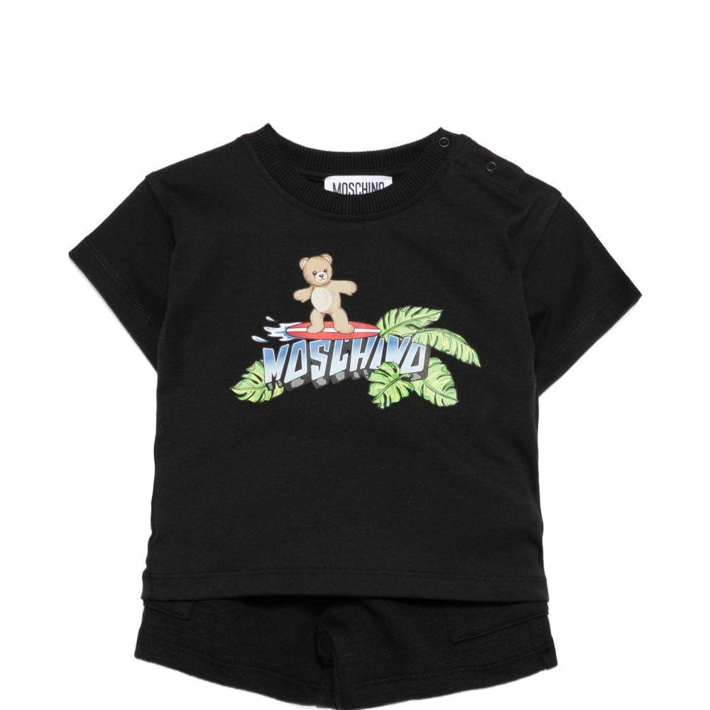Set due pezzi per neonato Moschino Kids nero con stampa grafica sul davanti MUG01WLCA88 60100 MOSCHINO KIDS