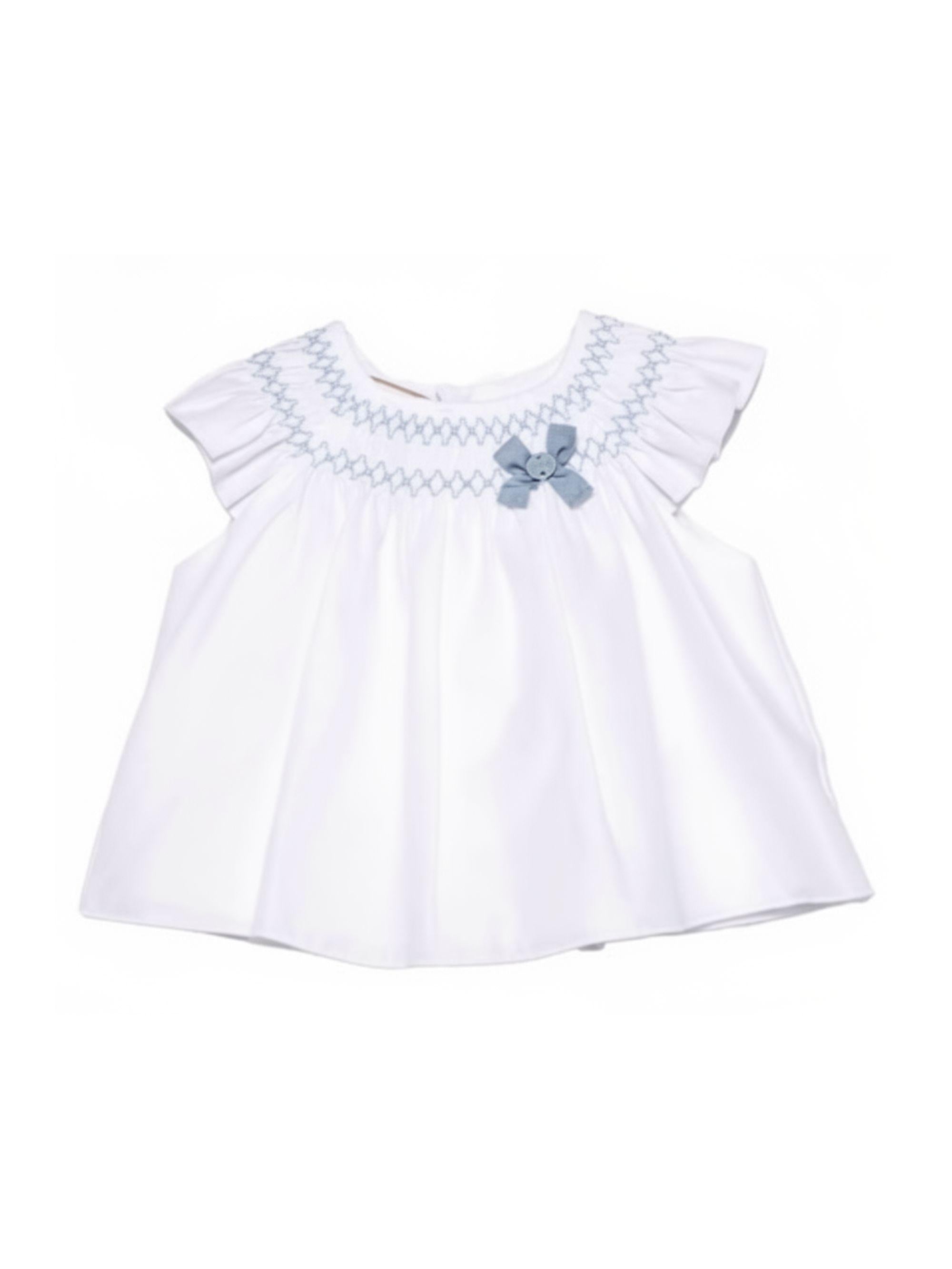Abito per neonata Paz Rodriguez bianco con dettaglio con punto smock 127-153423 01801 PaZ RODRIGUEZ KIDS