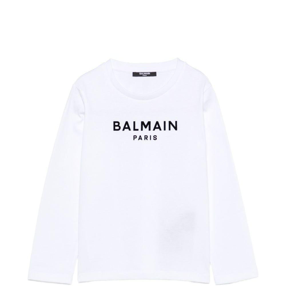 T-shirt per bambino Balmain Kids bianca con dettaglio logo sul davanti BZ8I20 Z3672 100NE BALMAIN KIDS