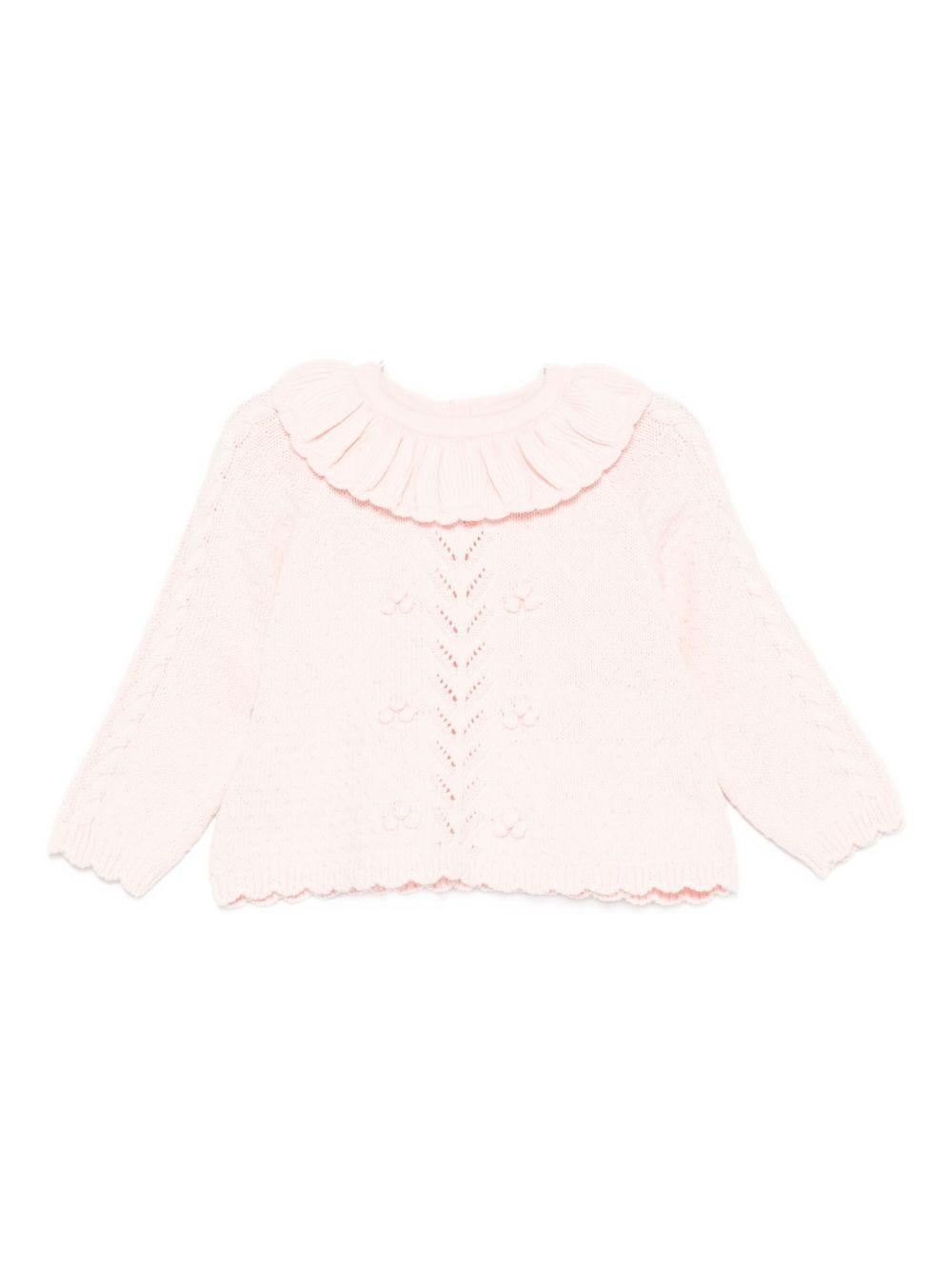Maglione per neonata Louise Misha rosa con colletto arricciato FRC-W25-J0004 BLUSH LOUISE MISHA