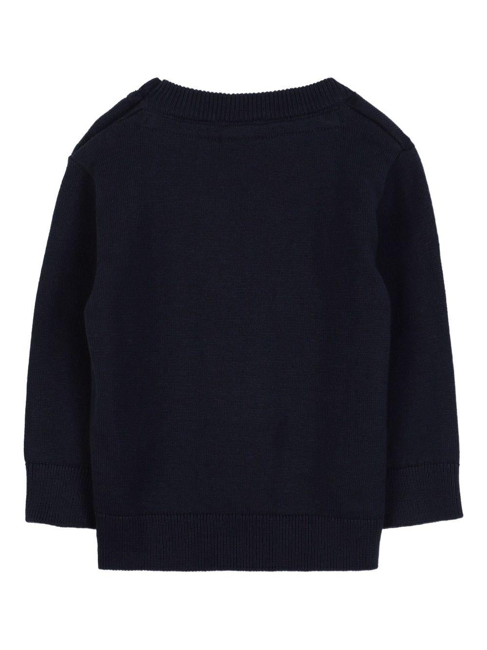 Maglione per neonato BOSS Kidswear blu girocollo con logo ricamato J52455 849 BOSS KIDS