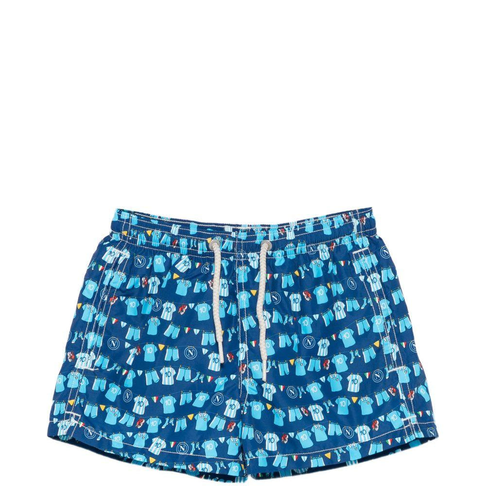 Costume Jean Lighting per bambino MC2 Saint Barth Kids blu con stampa magliette del Napoli all-over JEA0004 07453L MC2 ST. BARTH KIDS