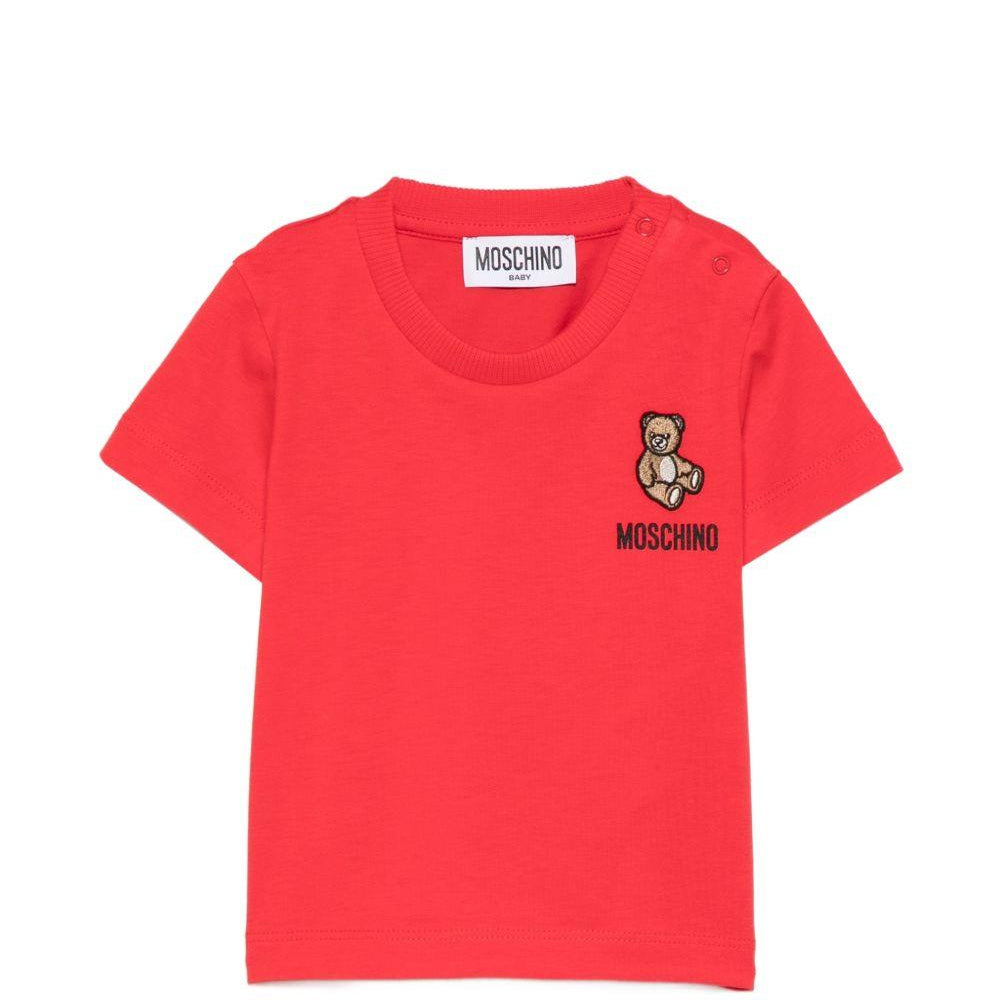 T-shirt per neonati Moschino Kids rossa con ricamo orsetto MUM04TLAA02 50109 MOSCHINO KIDS