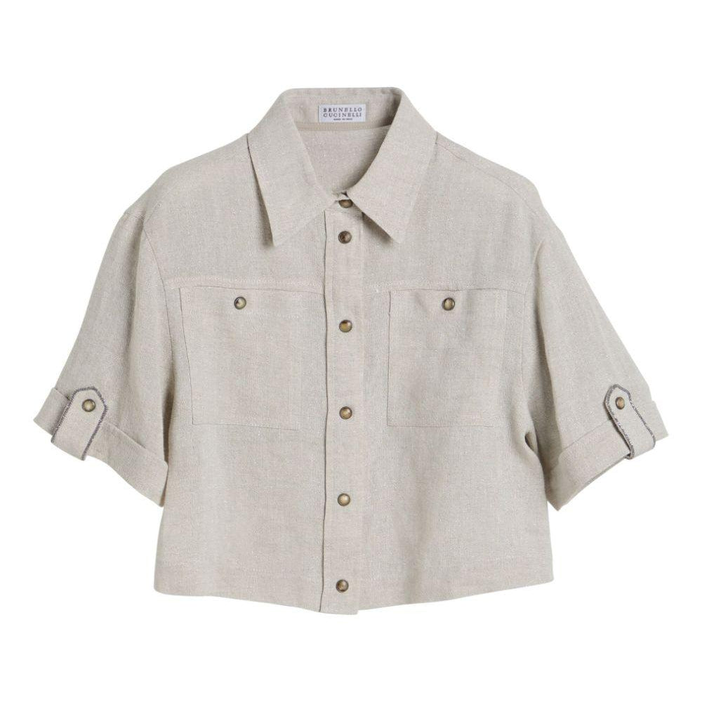 Camicia per bambina Brunello Cucinelli Kids beige con glitter BH547S024 C169 BRUNELLO CUCINELLI KIDS