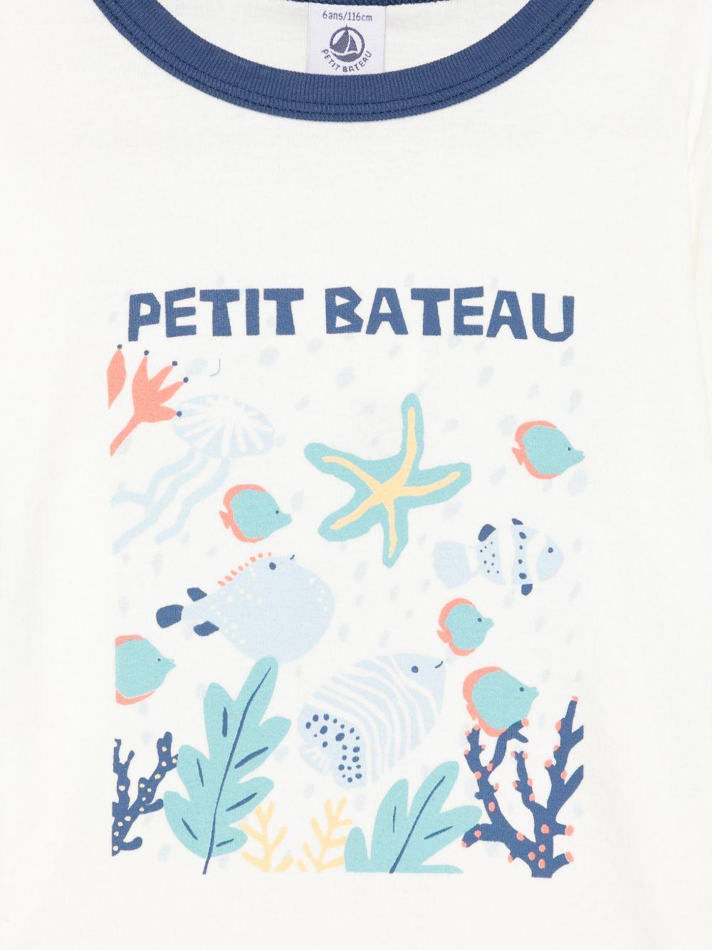 Pigiama per bambino Petit Bateau bianco con stampa grafica sul davanti A0FDG 01 PETIT BATEAU