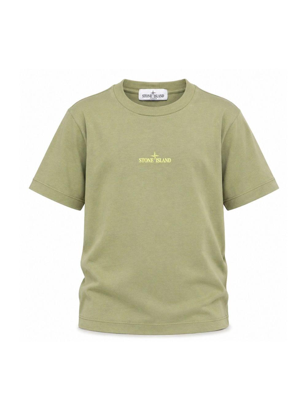 T-shirt per bambino Stone Island Junior verde con dettaglio logo L1S162100009S0377 V0058 STONE ISLAND JUNIOR