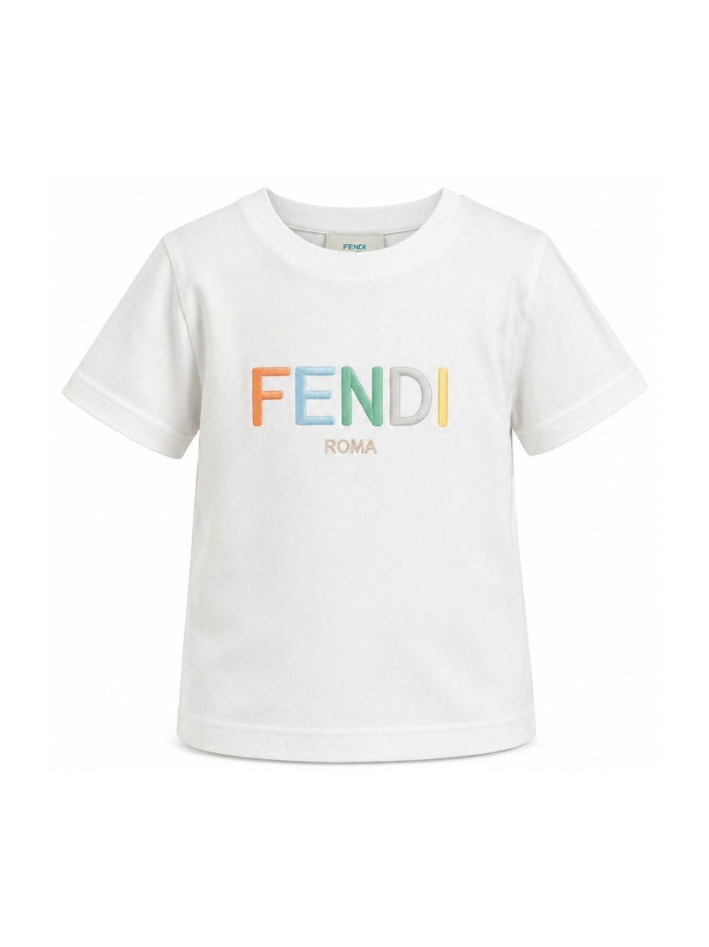 T-shirt per bambino Fendi Kids bianca con logo ricamato JUI206 7AJ F0TU9 FENDI KIDS