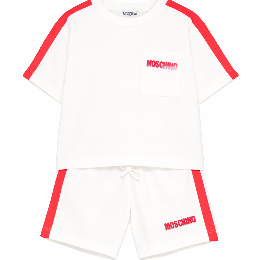 Completo per bambino Moschino Kids bianco con dettagli a contrasto HUG00XLAA51 10063 MOSCHINO KIDS