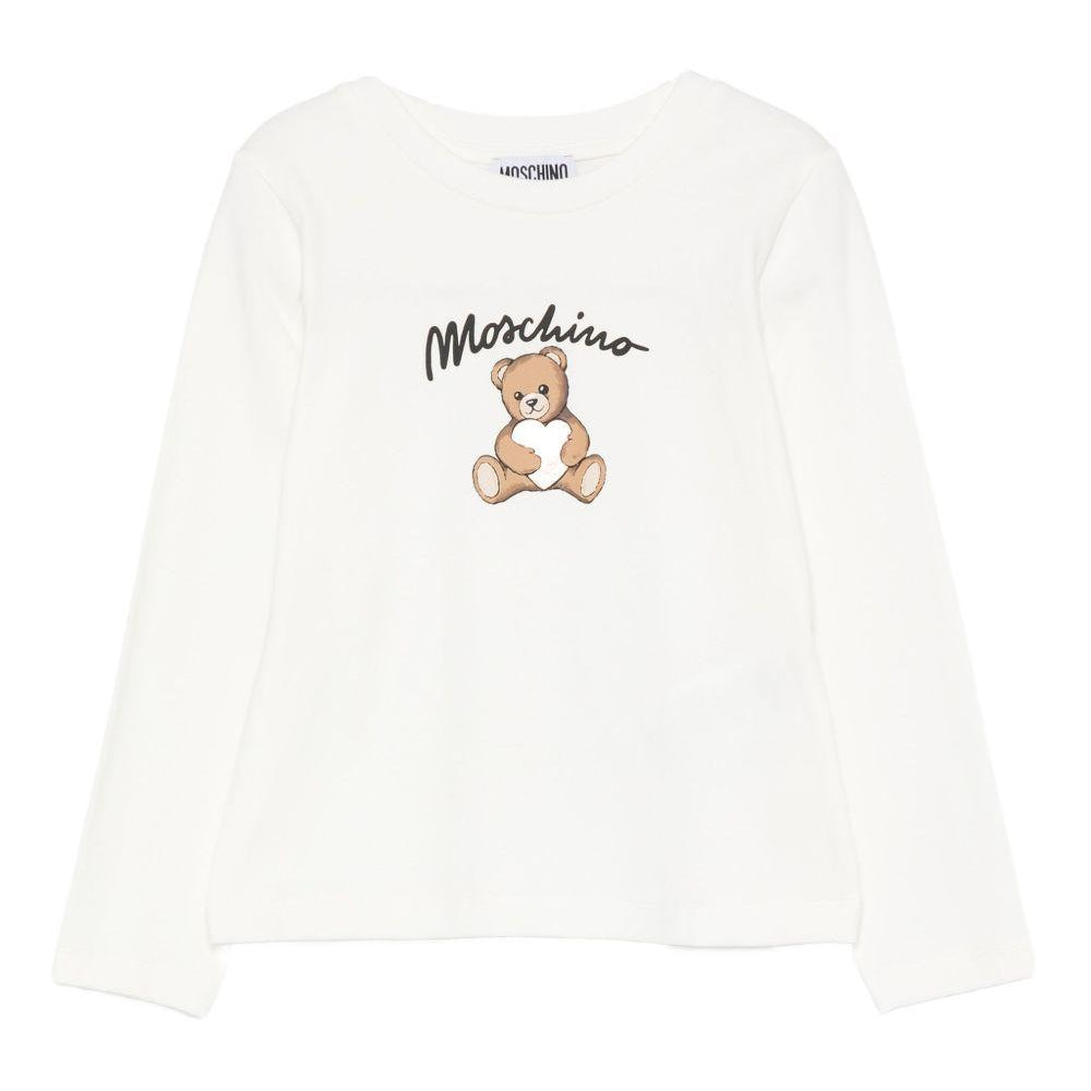 T-shirt per bambina Moschino Kids bianca con motivo Teddy Bear HDO010LBA11 10063 MOSCHINO KIDS
