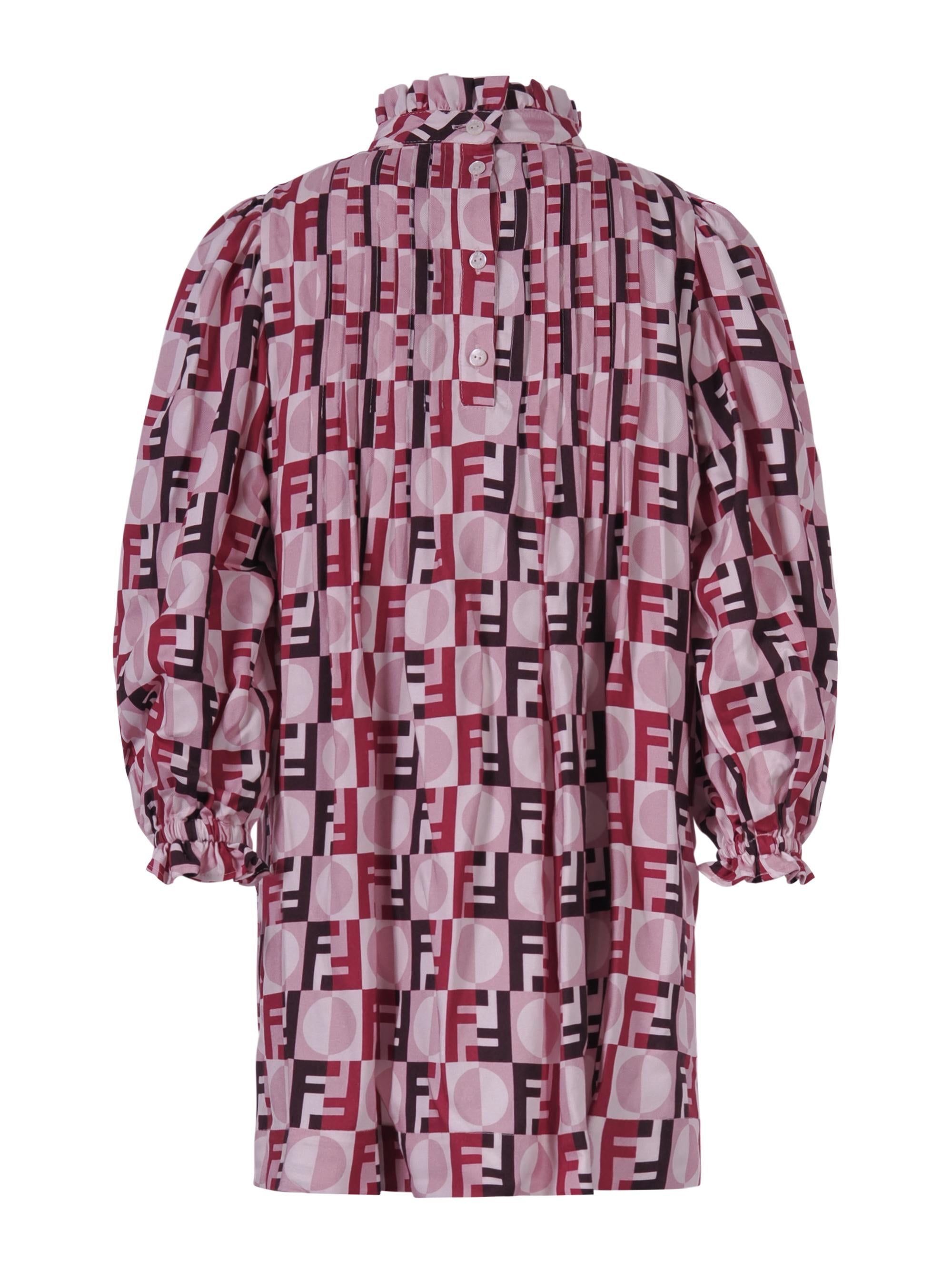 Abito per bambina Fendi Kids rosa con stampa logo FF all-over JFB809 AYMM F1TKH FENDI KIDS