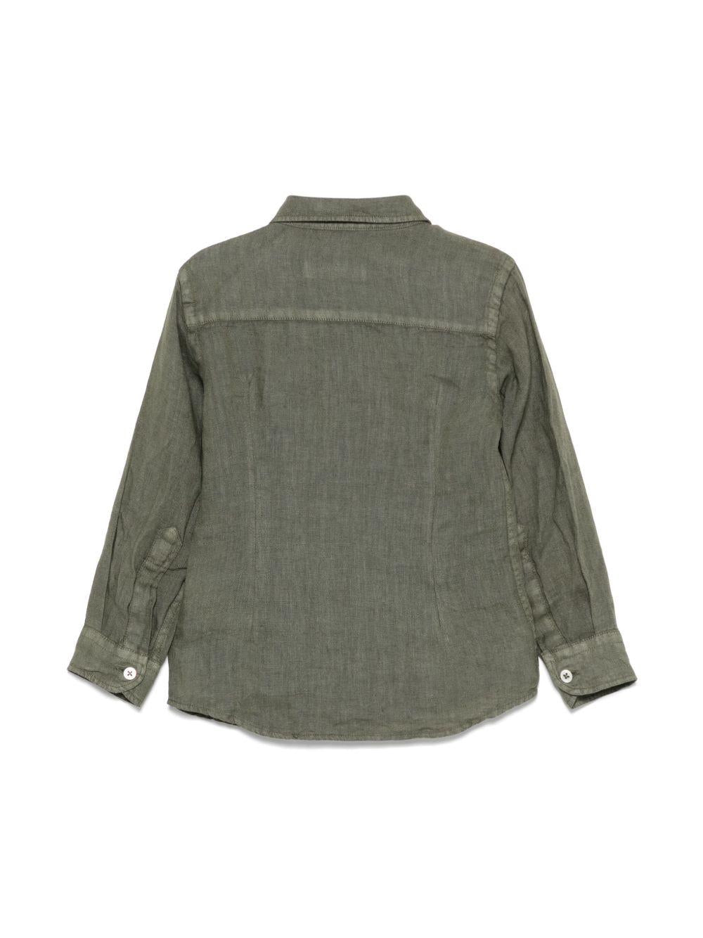 Camicia in lino per bambino Paolo Pecora Kids verde con logo ricamato PP4032 OLIVA PAOLO PECORA KIDS
