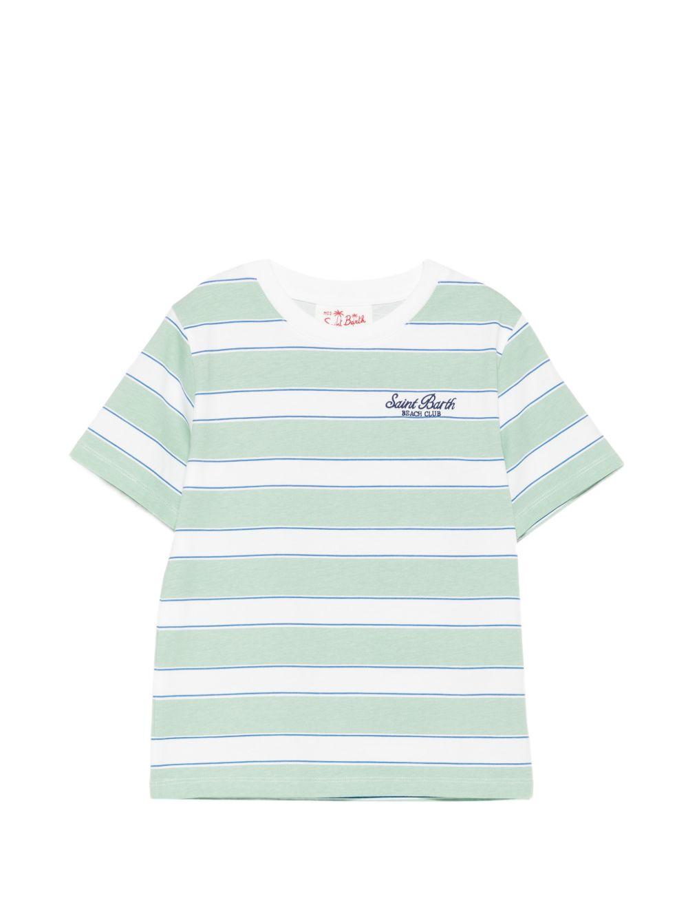 T-shirt per bambino MC2 Saint Barth Kids bianca e verde con motivo a righe orizzontali POT0002 01022L MC2 ST. BARTH KIDS