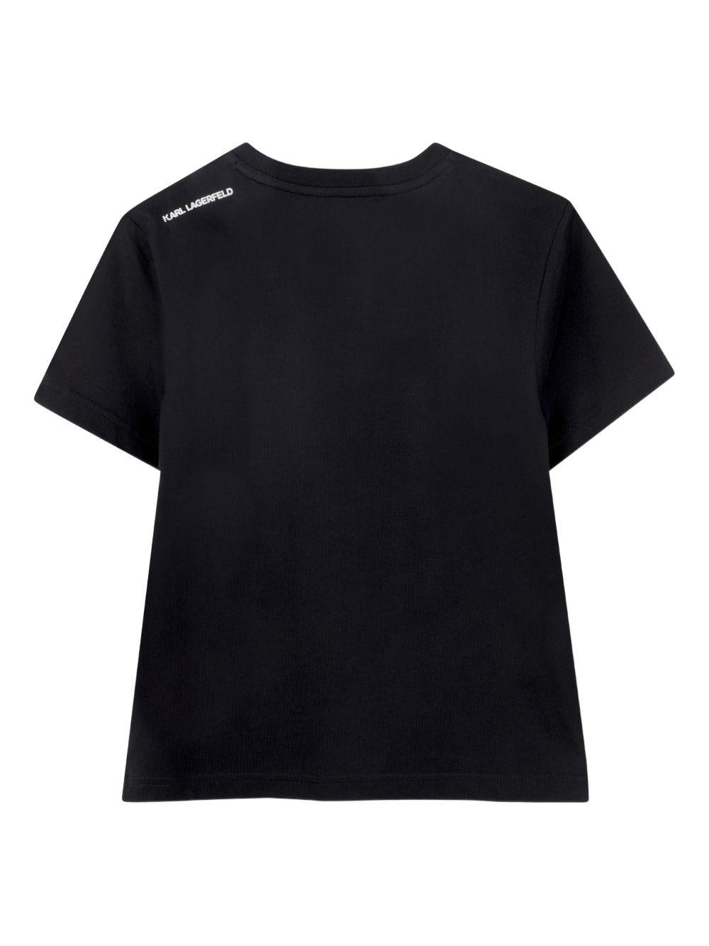 T-shirt per bambino Karl Lagerfeld Kids nera con stampa Karl sul davanti Z31094 09B KARL LAGERFELD KIDS