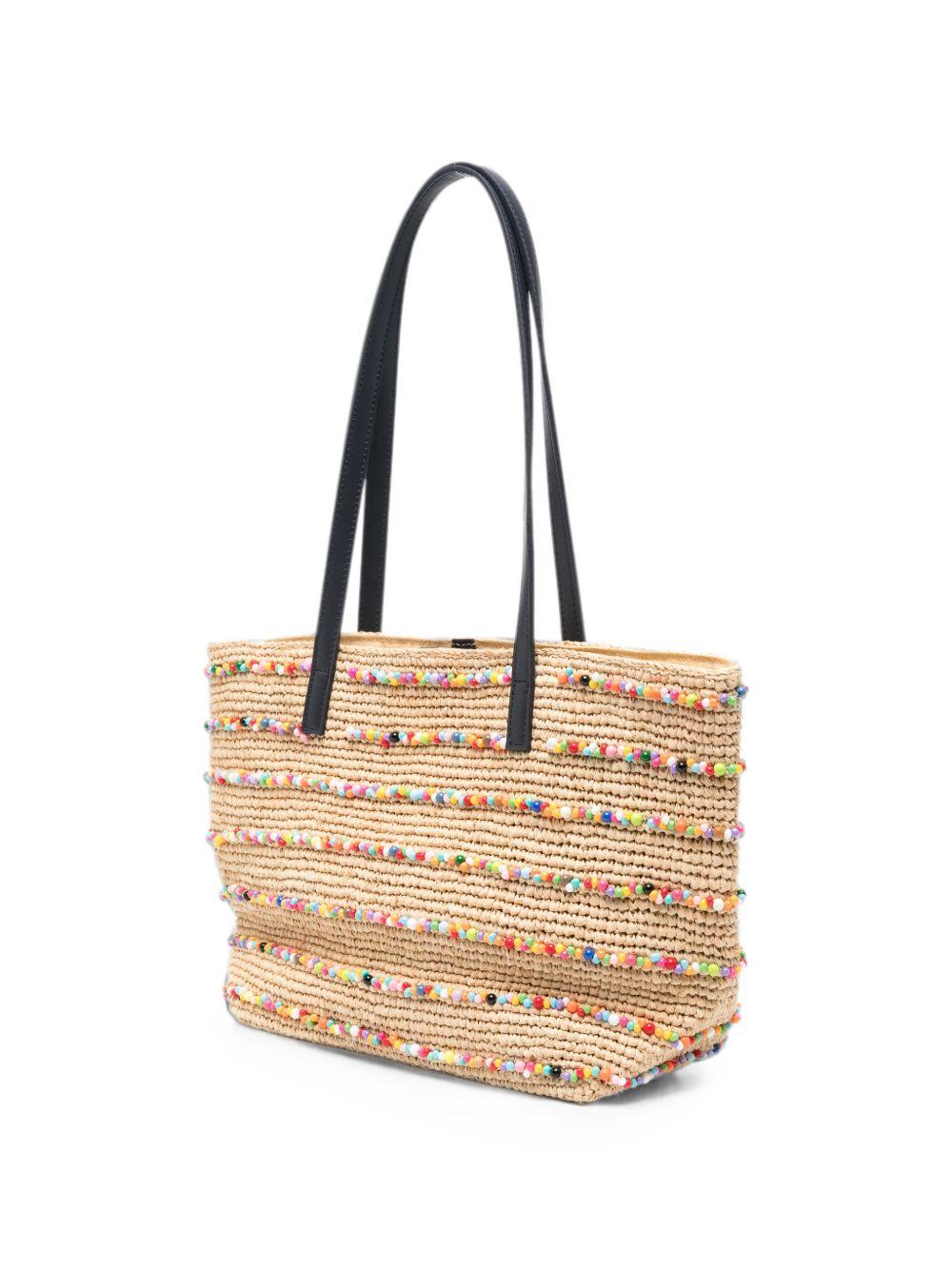 Borsa MC2 Saint Barth beige con perline colorate ricamate all-over RAFC002 00357L MC2 ST. BARTH KIDS