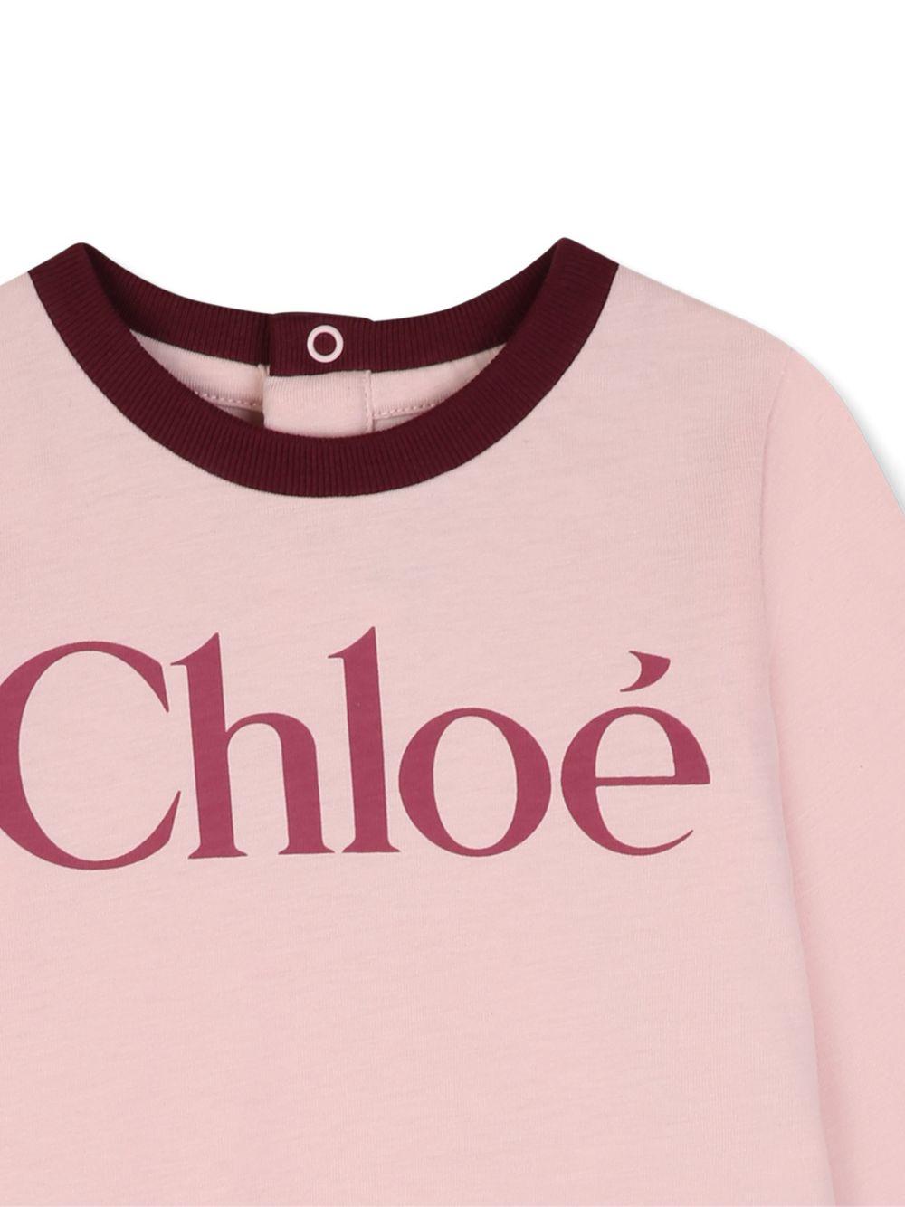 T-shirt per neonata Chloé Kids rosa con dettaglio logo sul davanti C21362 461 CHLOE' KIDS