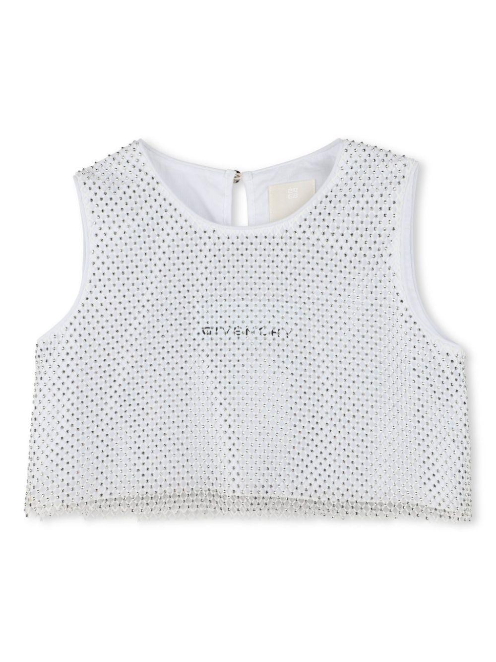 Top con strass per bambina Givenchy Kids grigio con design in rete H30840 016 GIVENCHY KIDS