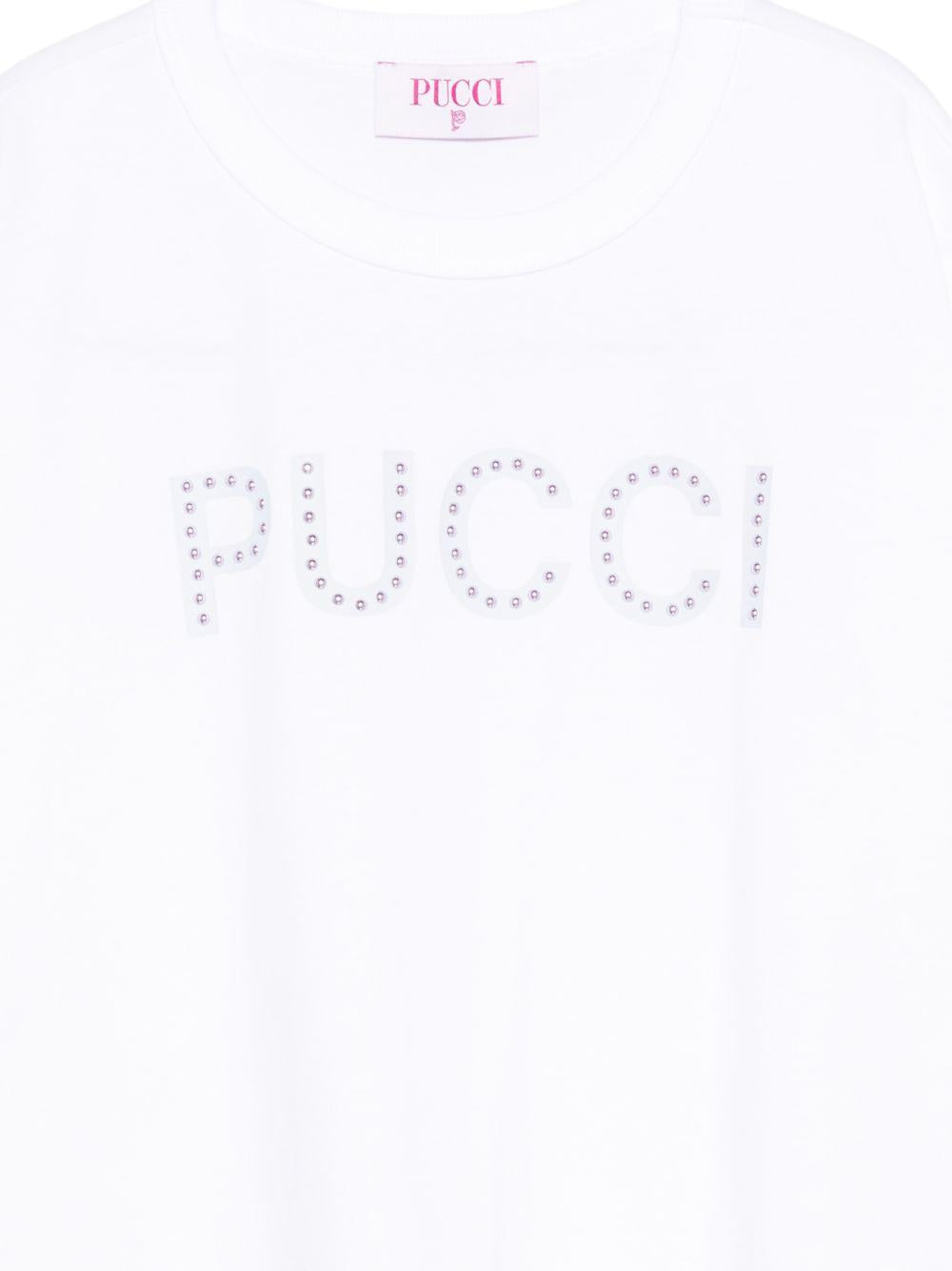 T-shirt per bambina Emilio Pucci Junior bianca con dettaglio logo con borchie PZ8A11 Z3672 100 EMILIO PUCCI KIDS