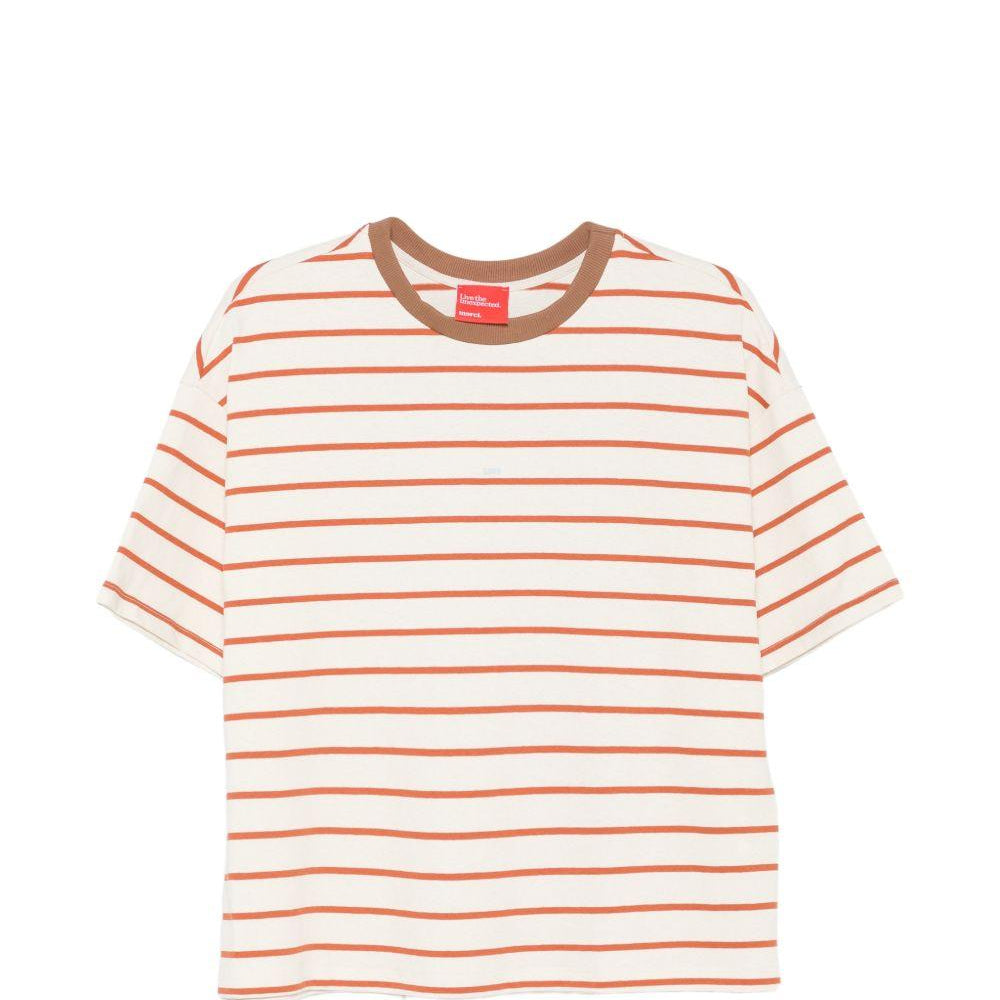 T-shirt da donna Merci beige con motivo a righe orizzontali MAM032R VAR.1 MERCI