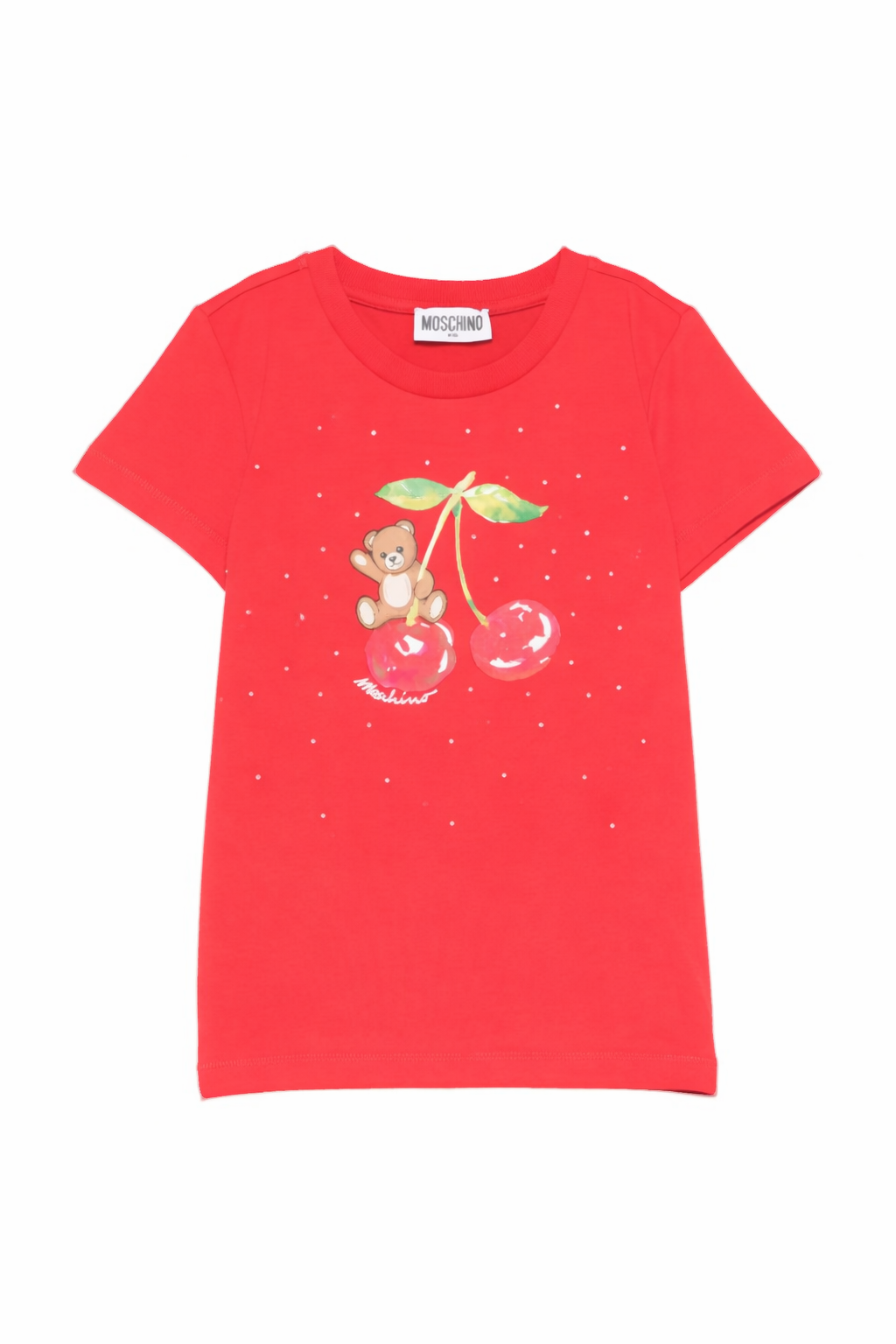 T-shirt per bambina Moschino Kids rossa con grafica ciliegia HFM06KLBA10 50109 MOSCHINO KIDS