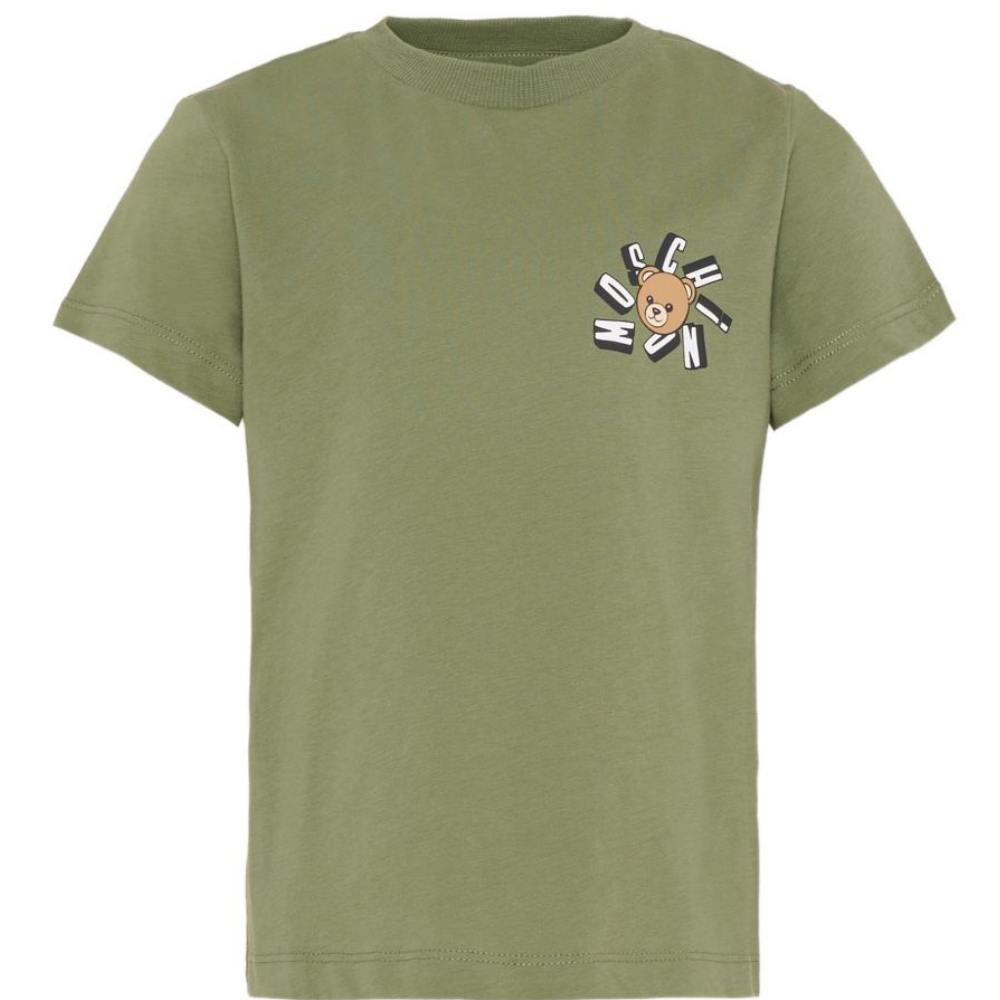 T-shirt per bambini Moschino Kids verde con stampa Teddy Bear HUM05OLAA03 30037 MOSCHINO KIDS