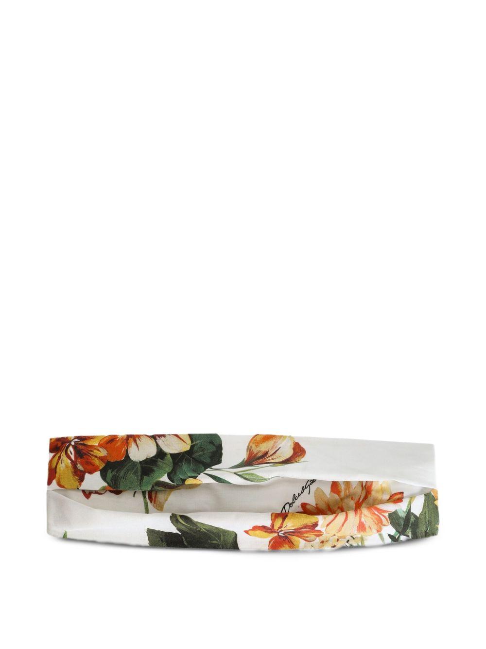 Fascia per capelli per bambina Dolce & Gabbana Kids bianco con stampa a fiori LB4H91 HS5TV HA5PC DOLCE & GABBANA KIDS