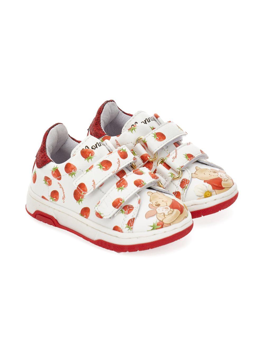 Scarpe per bambina Monnalisa bianche con stamapa grafica fragole all-over 83G006 7702 9944 MONNALISA KIDS