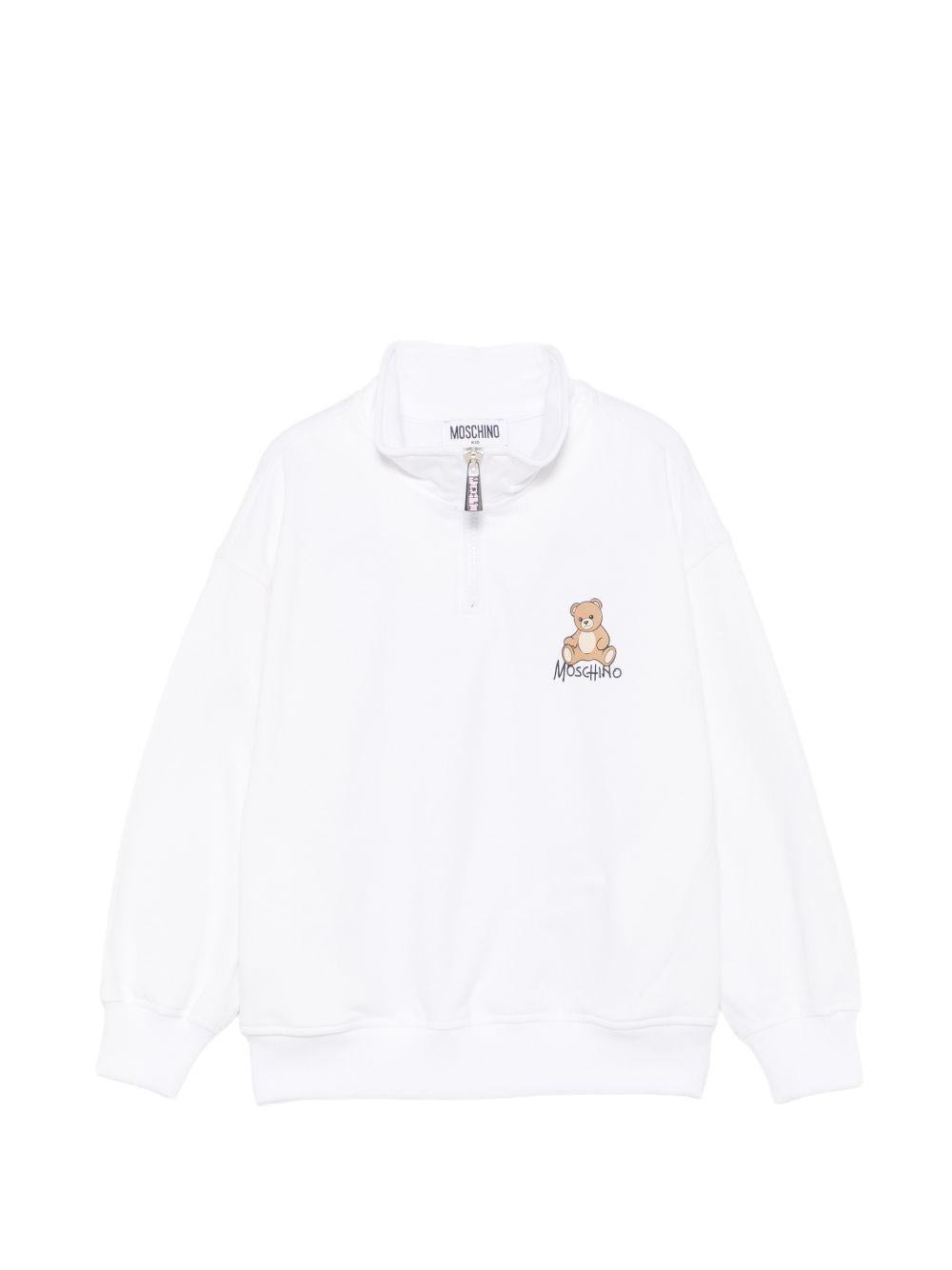 Felpa per bambino Moschino Kids bianca con mezza zip HUF0A0LCA94 10101 MOSCHINO KIDS