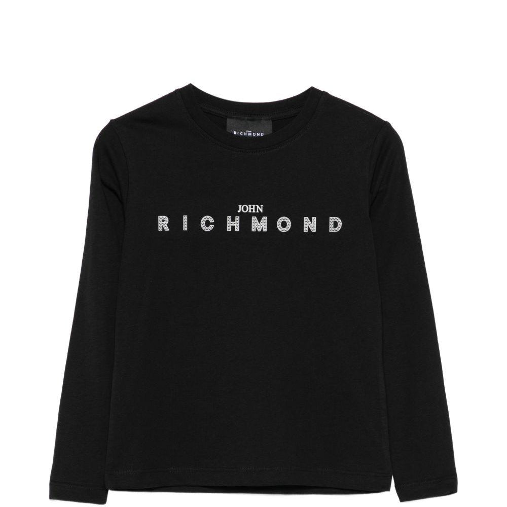 T-shirt per bambino John Richmond Junior nera con logo sul davanti RBP26021TS BLACK JOHN RICHMOND KIDS