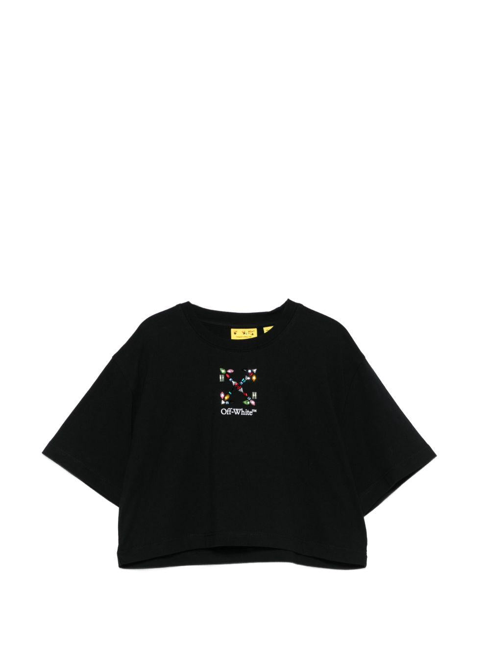 T-shirt per bambina Off-White Kids nera con logo sul davanti 44GAA019S26J002 001 OFF WHITE KIDS