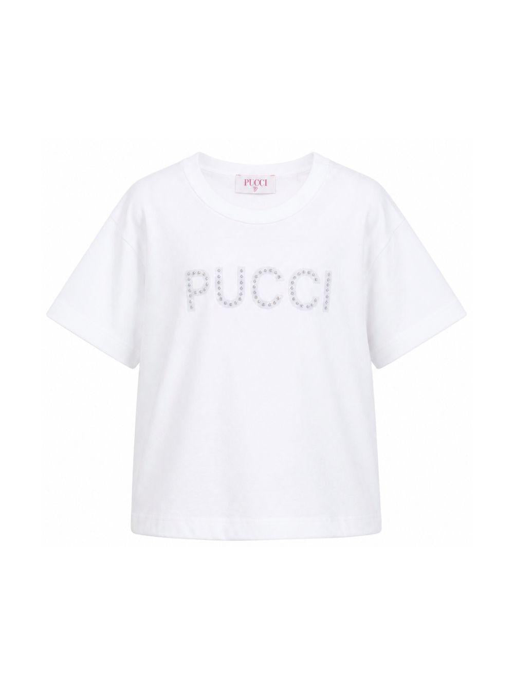 T-shirt per bambina Emilio Pucci Junior bianca con dettaglio logo con borchie PZ8A11 Z3672 100 EMILIO PUCCI KIDS