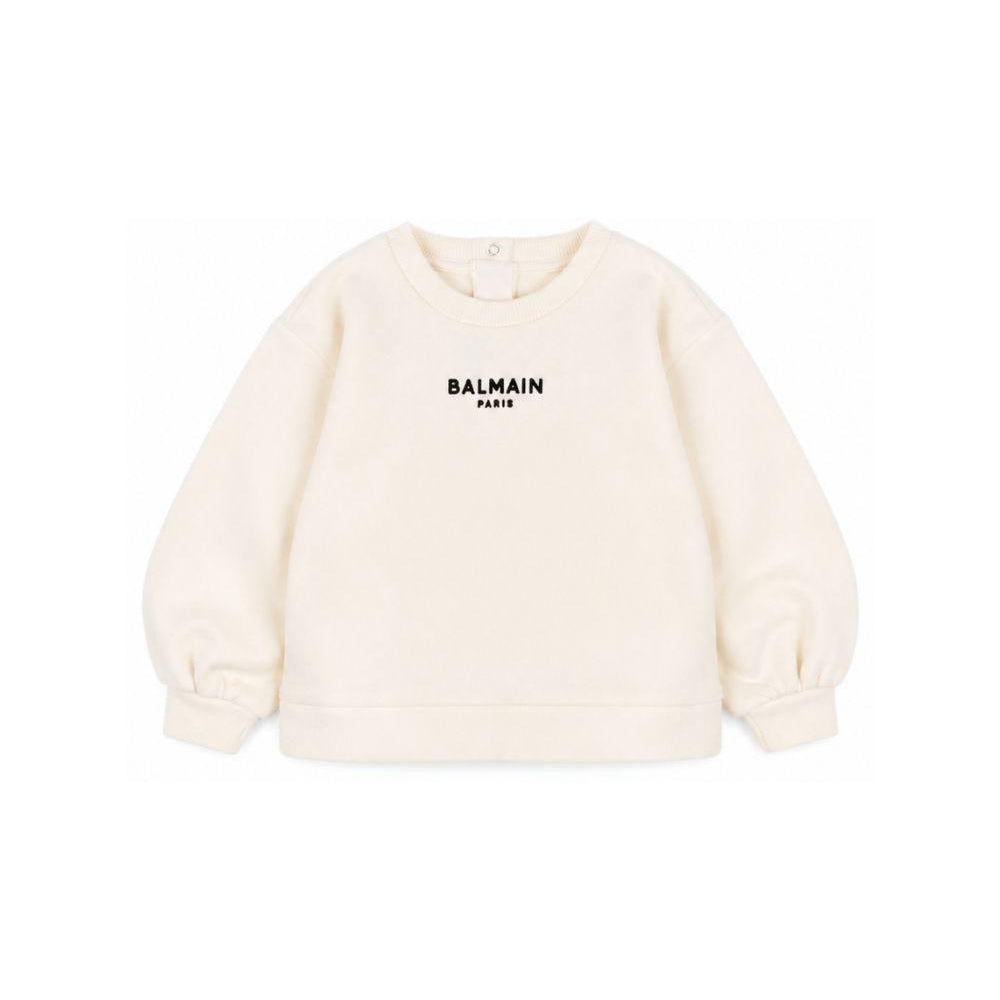 Felpa per neonato Balmain Kids bianca avorio con stampa logo sul davanti BZ4010 Z3183 102NE BALMAIN KIDS