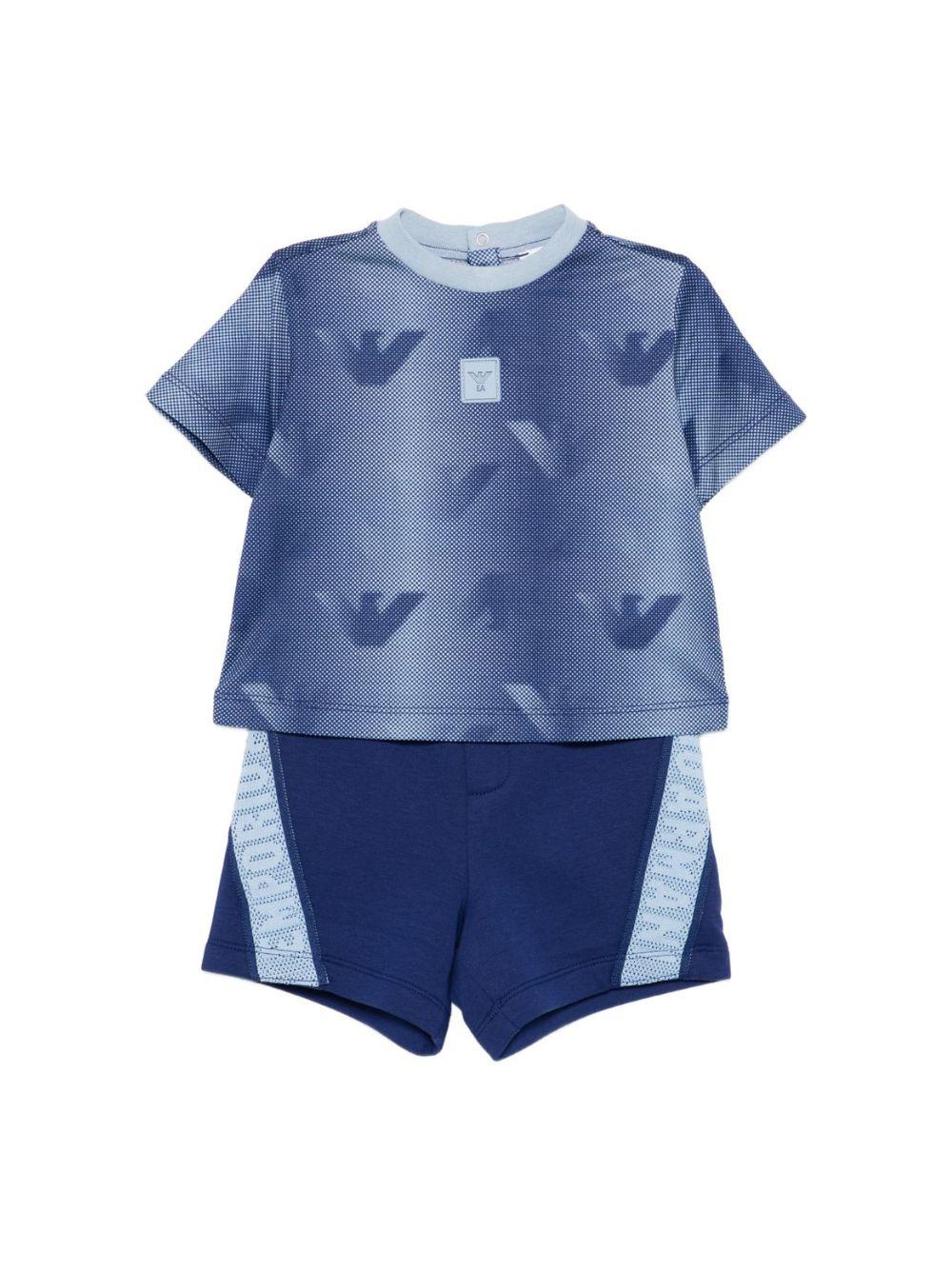 Set due pezzi per neonato Emporio Armani Kids blu con stampa logo Aquila all-over EB001114 AF24286 FB407 EMPORIO ARMANI KIDS