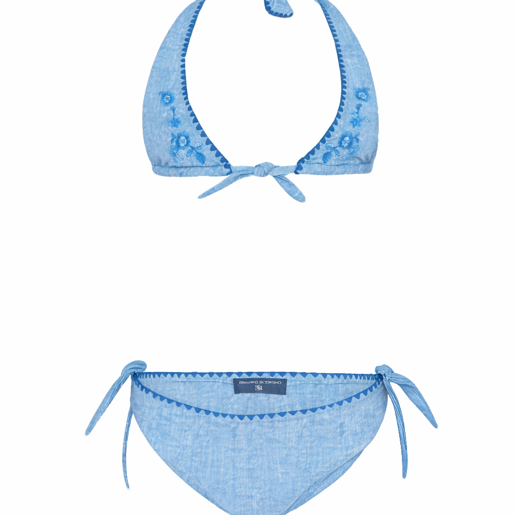 Bikini a triangolo per bambina Ermanno Scervino Junior azzurro con ricamo Z9G009 7755 0062 ERMANNO SCERVINO JUNIOR