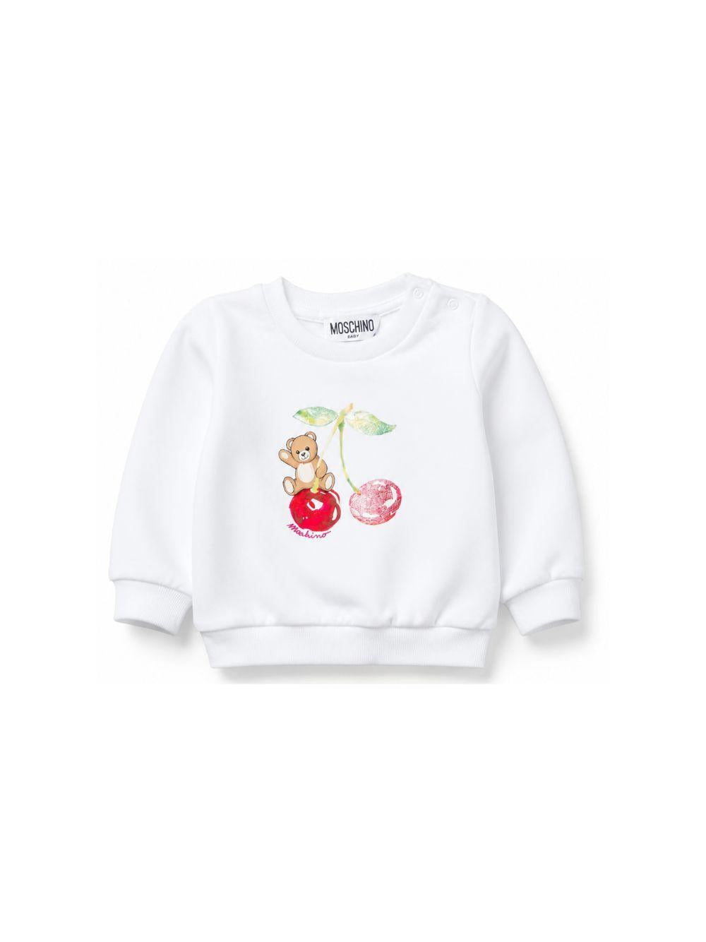 Felpa per neonata Moschino Kids bianca con stampa ciliegie MGF02KLCA52 10101 MOSCHINO KIDS
