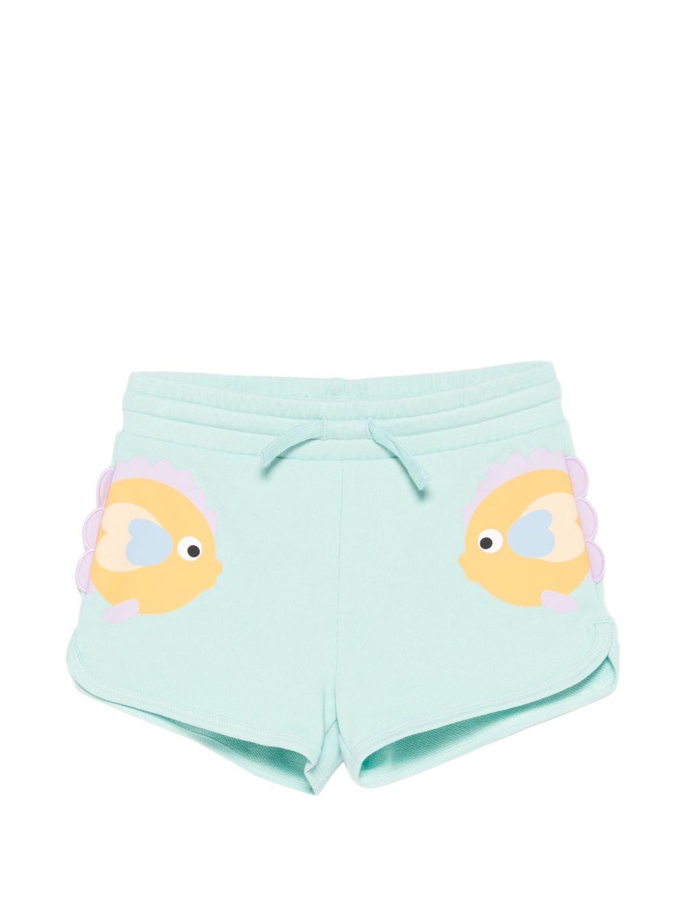 Shorts per bambina Stella McCartney Kids azzurri con stampa pesciolini TY6B69 Z3409 683 STELLA McCARTNEY KIDS