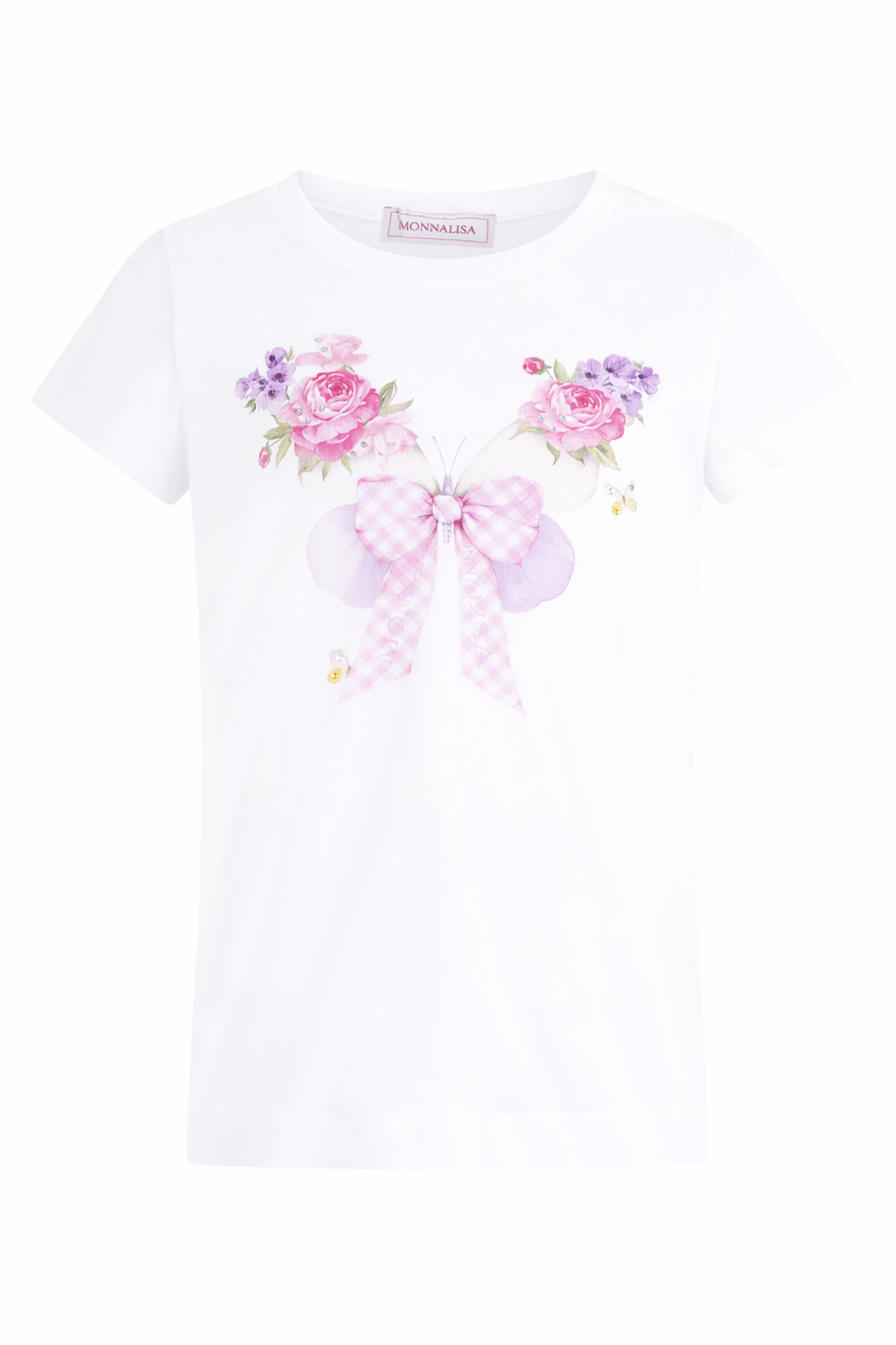 T-shirt per bambina Monnalisa bianca con stampa farfalle sul davanti 11G603 7201 0099 MONNALISA KIDS
