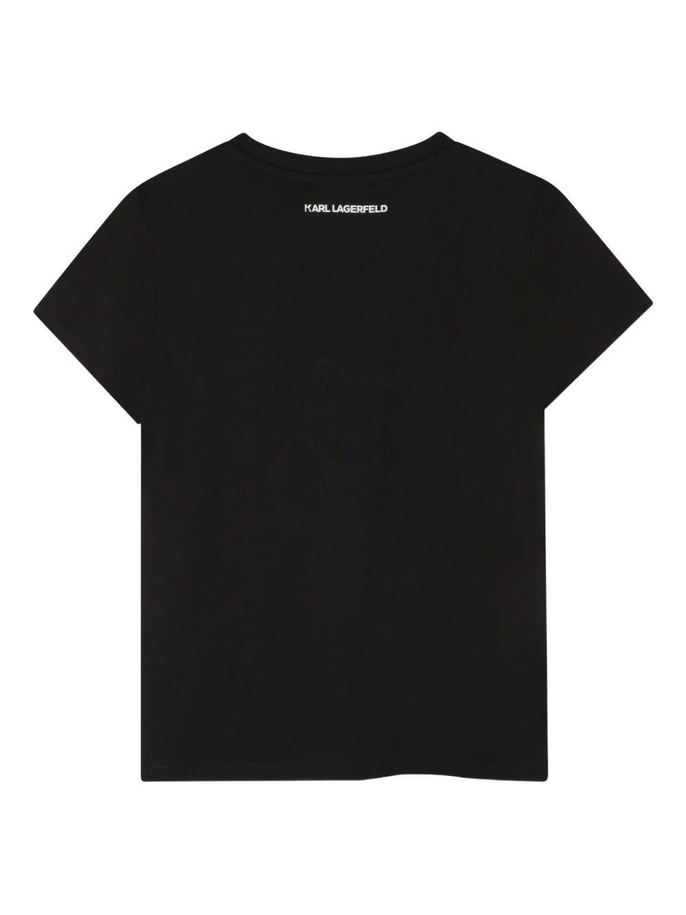 T-shirt per bambina Karl Lagerfeld Kids nero con stampa grafica con strass Z30945 09B KARL LAGERFELD KIDS