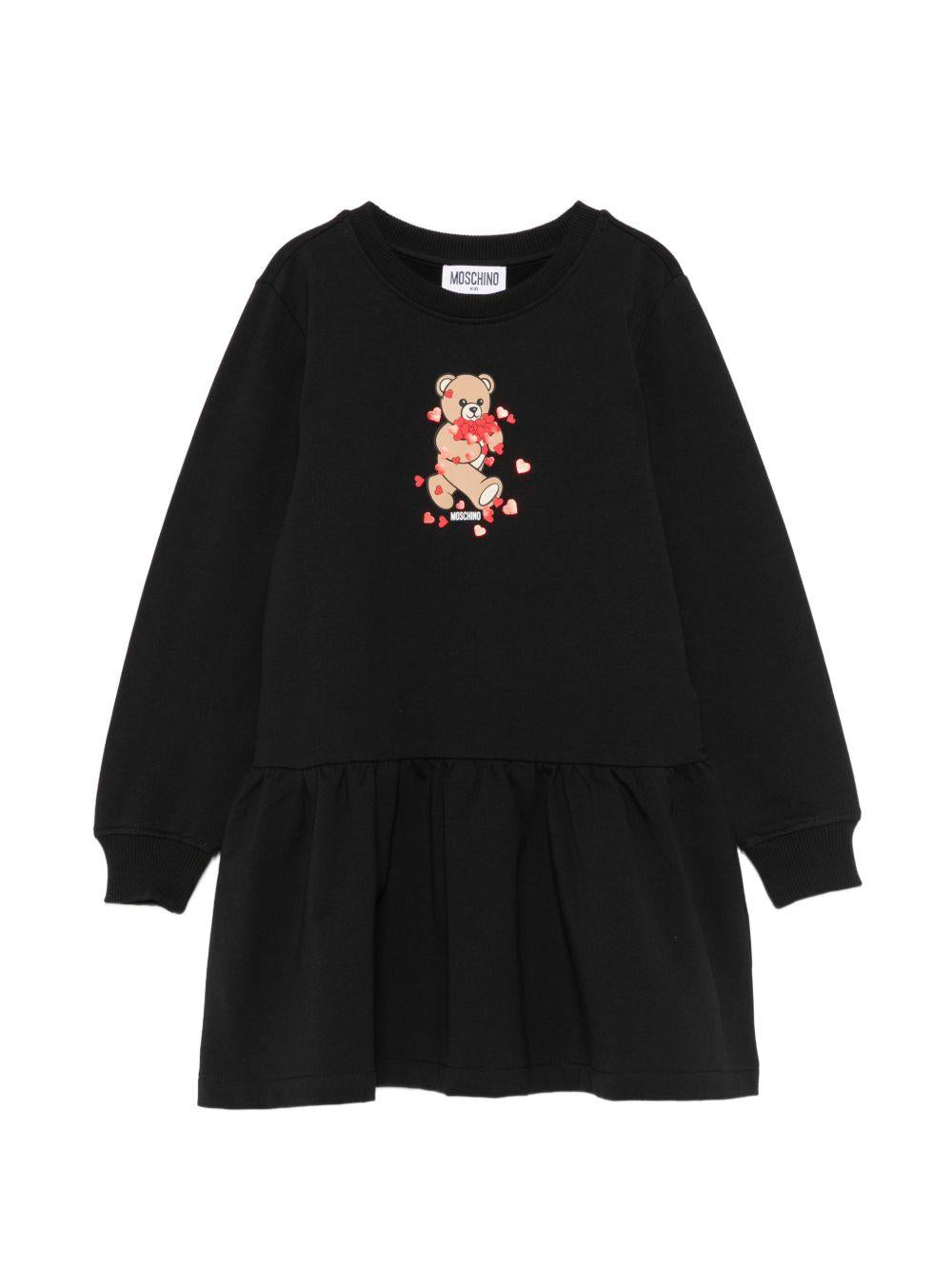 Abito per bambina Moschino Kids nero con dettaglio Teddy Bear HAV0H7LDA63 60100 MOSCHINO KIDS