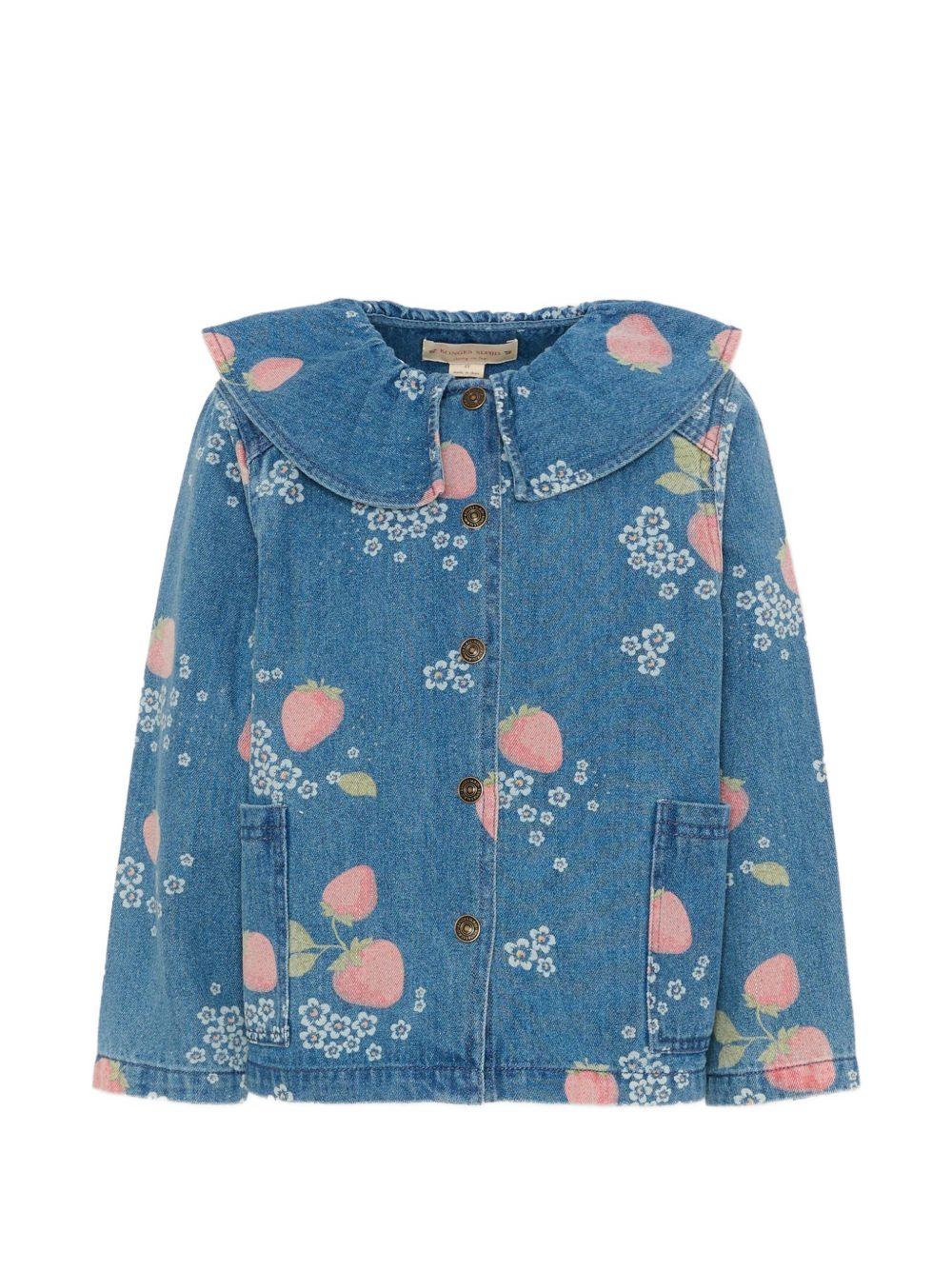 Giubbino per bambina Konges Sløjd denim con stampa fragole all-over KS104968 SUN KONGES SLOJD