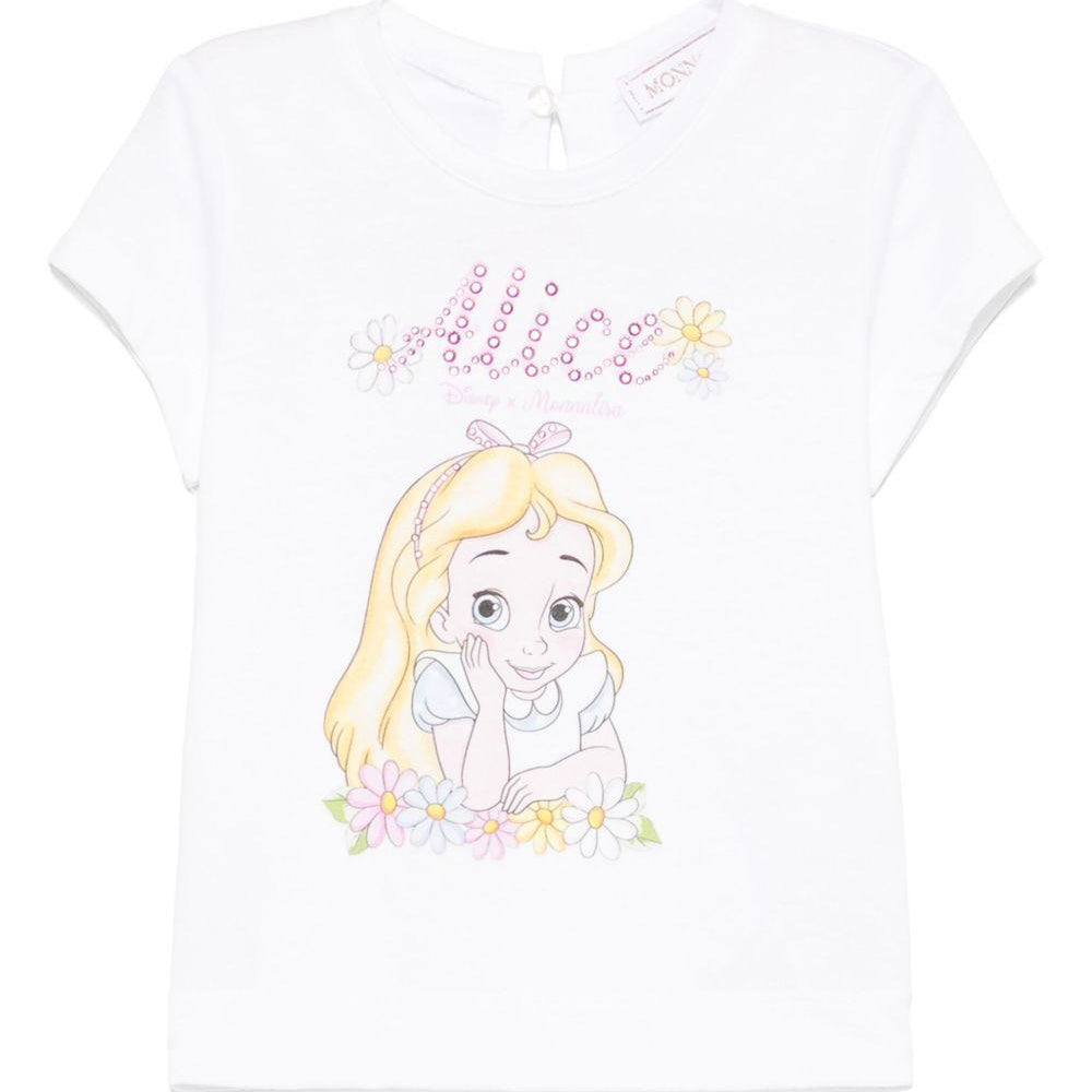 T-shirt per neonata Monnalisa bianco con motivo Alice x Disney 39E610 5002 0099 MONNALISA KIDS