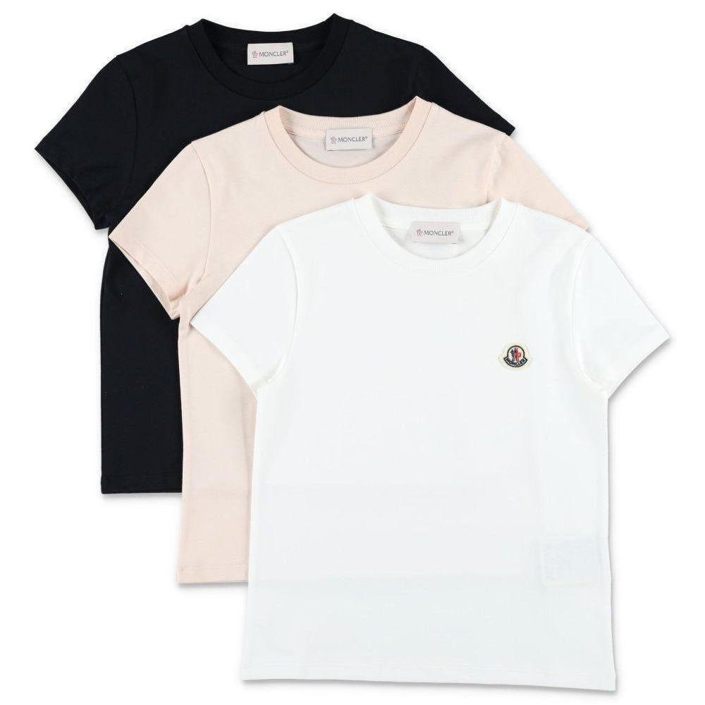 Set di 3 t-shirt per bambina Moncler Enfant multicolore con applicazione logo L19548C0003489AT9 3P2 MONCLER KIDS