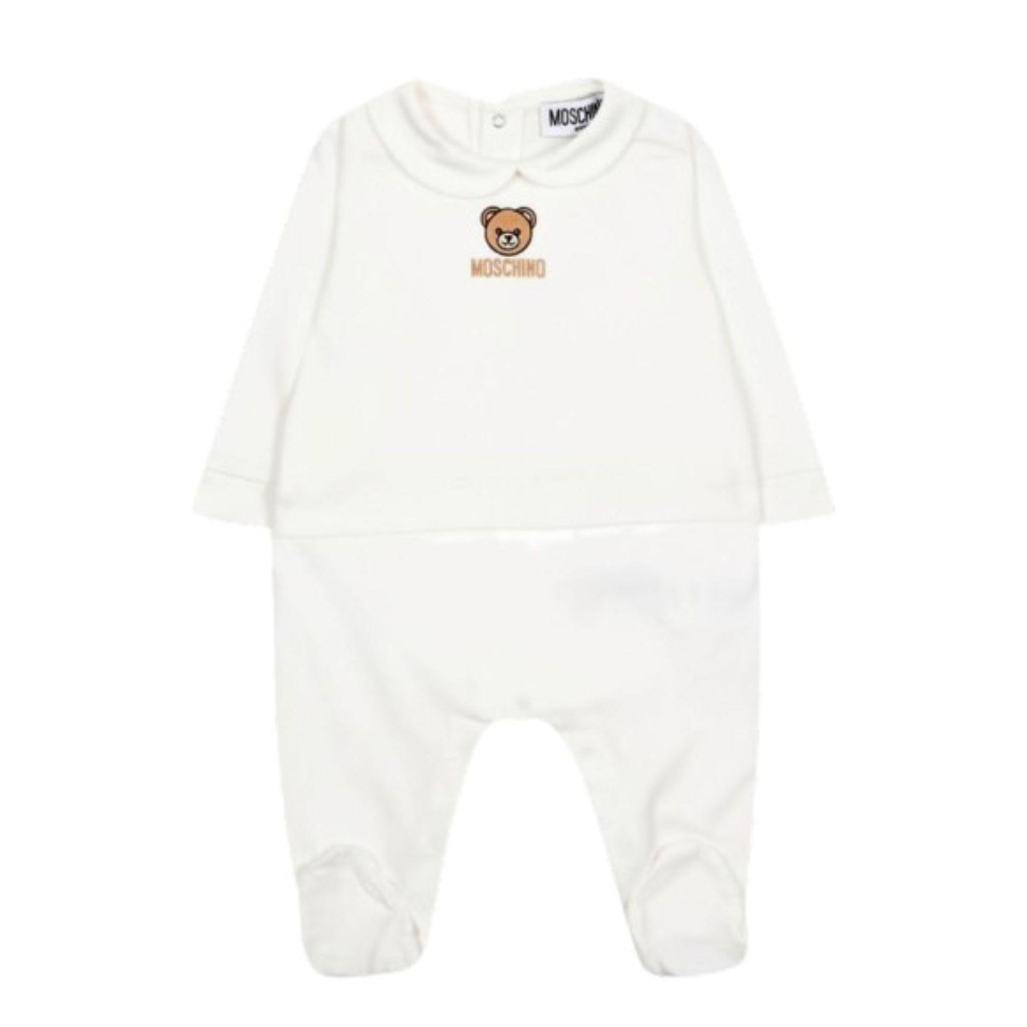Tutina per neonati Moschino Kids bianca con colletto alla Peter Pan MOY06ZLAA23 10063 MOSCHINO KIDS