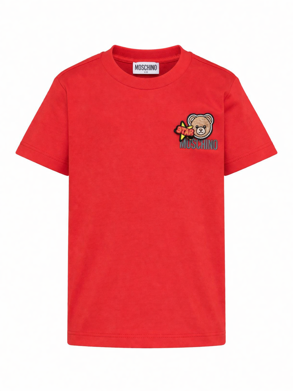 T-shirt per bambini Moschino Kids rossa con ricamo Teddy Bear HTM058LAA24 50109 MOSCHINO KIDS