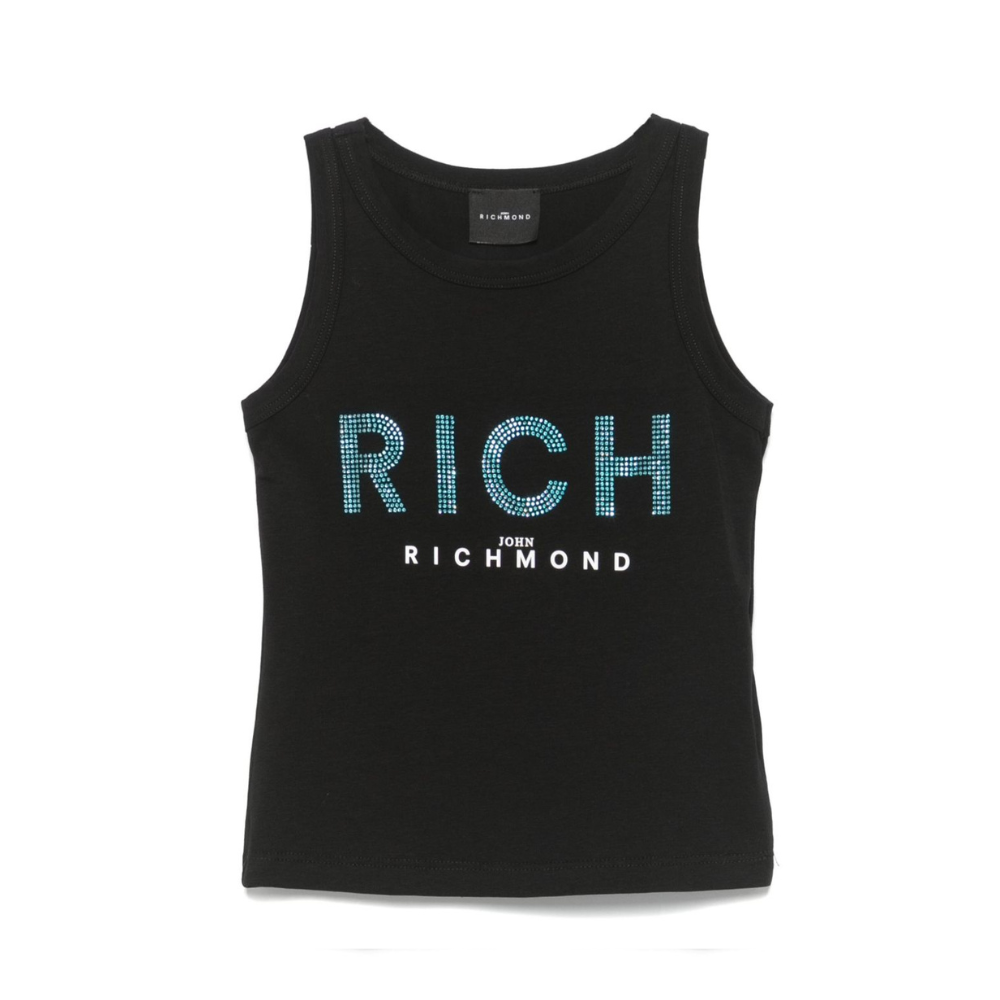 Canotta per bambina John Richmond Junior nero con logo in strass RGP25133CN BLACK JOHN RICHMOND JUNIOR