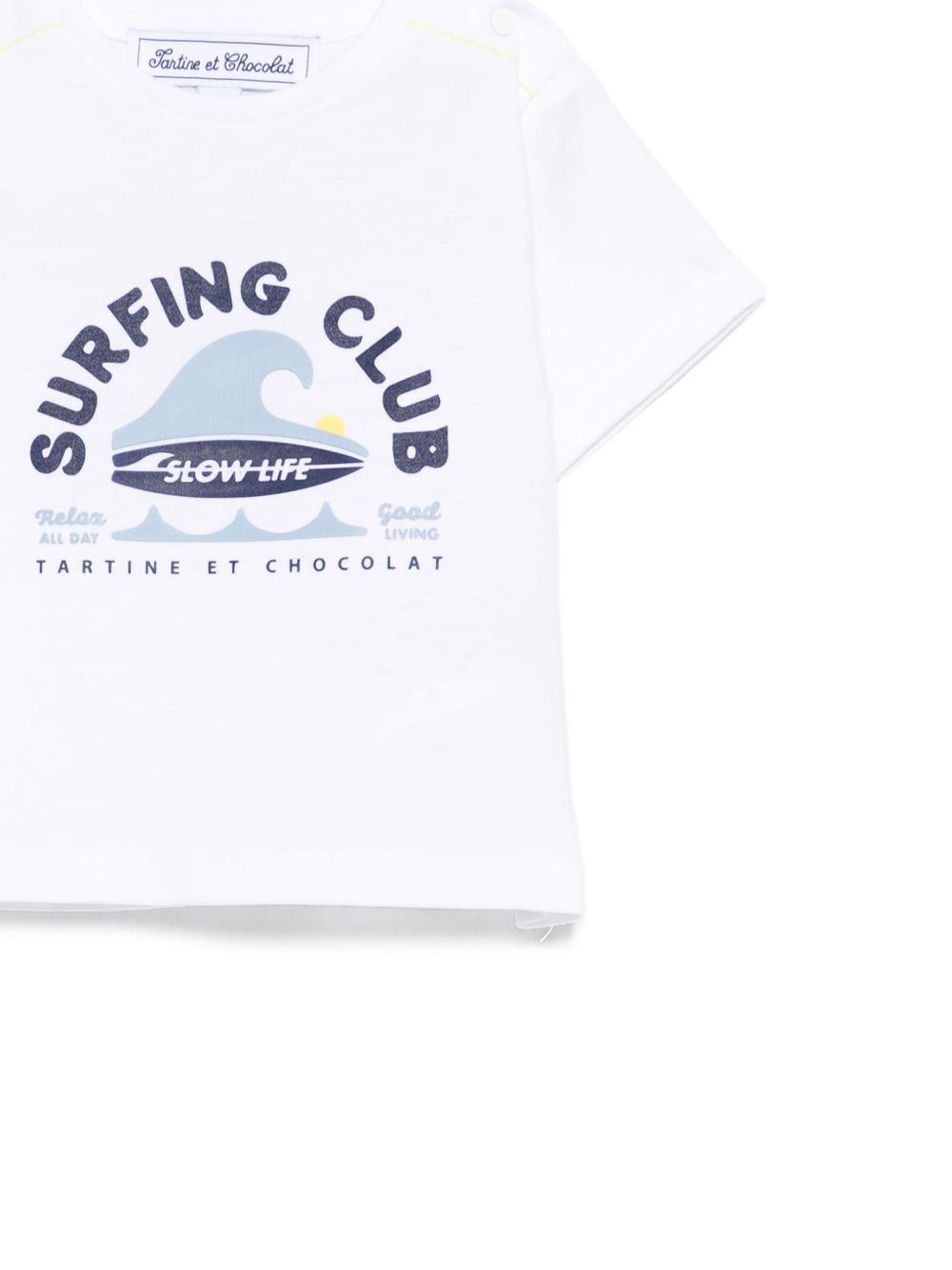 T-shirt per neonato Tartine Et Chocolat bianca con stampa grafica surf CC10071 01 TArtine & Chocolat KIDS