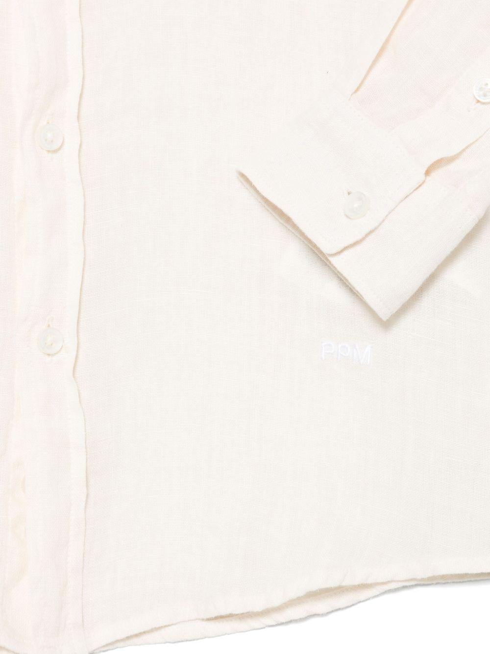 Camicia in lino per bambino Paolo Pecora Kids beige con logo ricamato PP4031 SALE PAOLO PECORA KIDS
