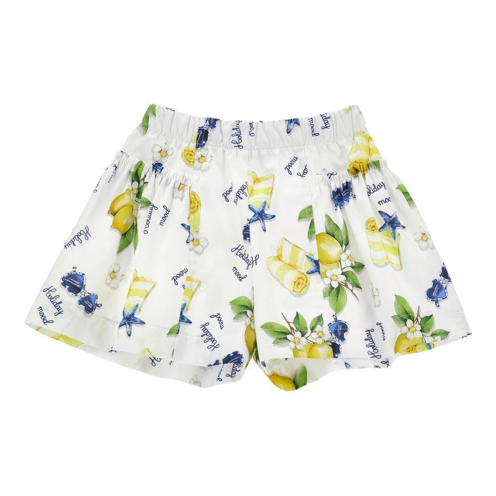 Shorts per bambina Monnalisa Holiday Mood bianco con stampa 11G417 7624 0099 MONNALISA KIDS