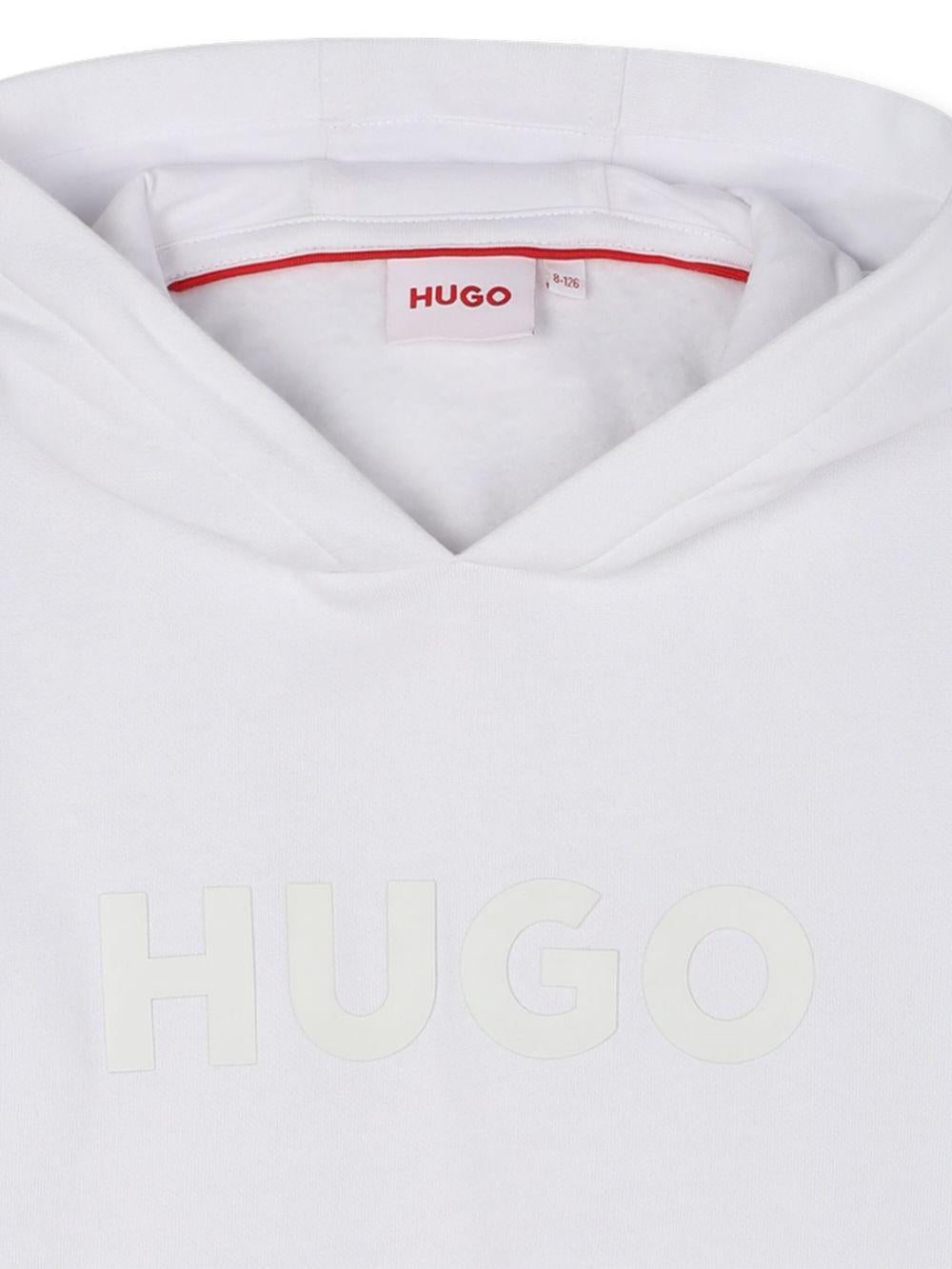 Felpa per bambino Hugo Kids bianca con cappuccio e logo G00446 10P Hugo